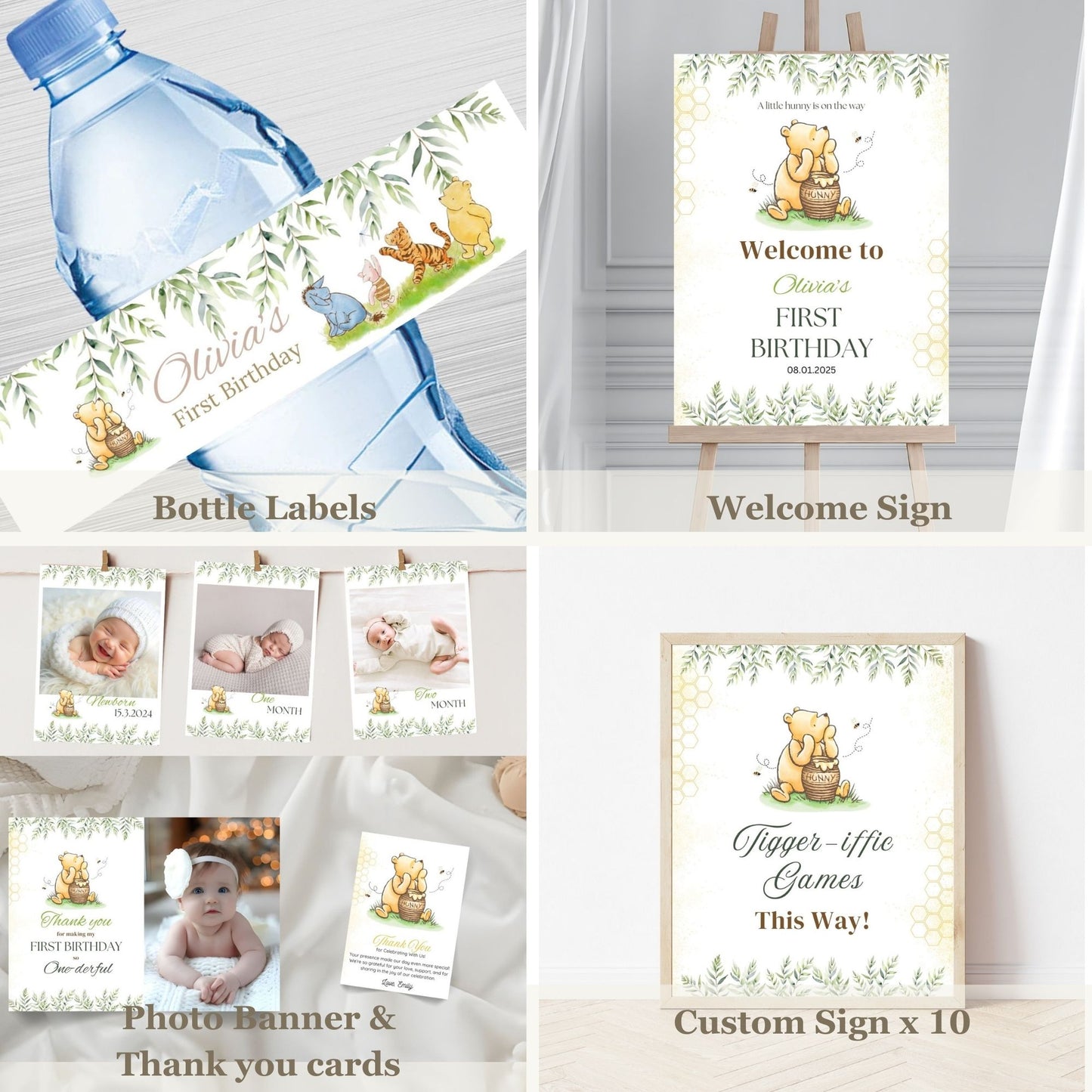 Winnie the Pooh First Birthday Bundle - Classic Pooh Bear Party Printables
