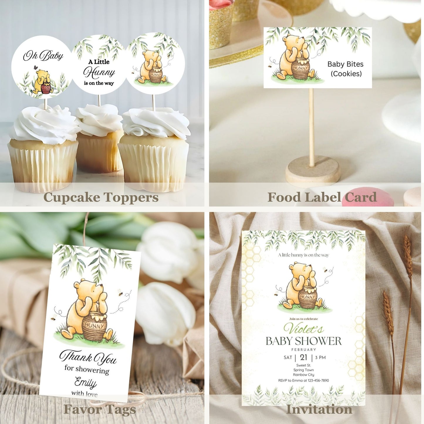 Classic Pooh bear baby shower invite set