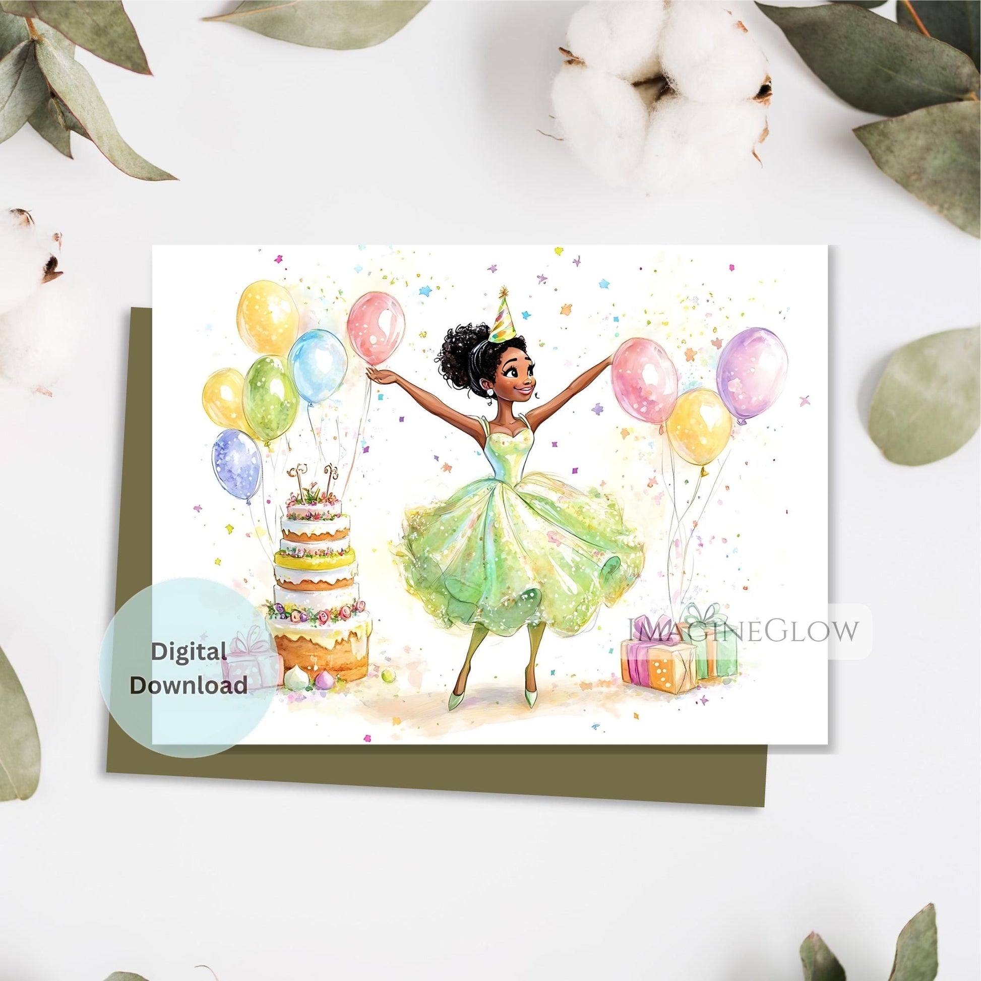 fairytale princess birthday greeting
magical disney princess birthday card
kids princess party invitation card
beautiful tiana illustration card