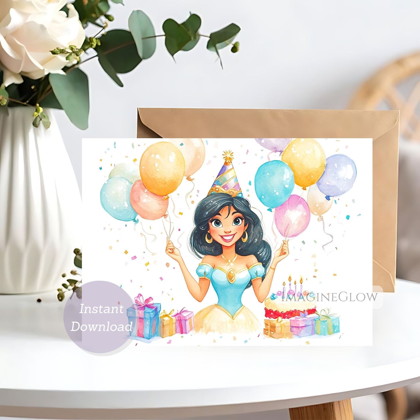 printable jasmine birthday card
digital aladdin birthday card