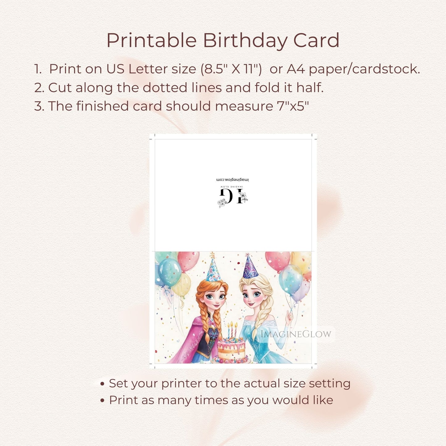 Printable Frozen princess birthday card
Whimsical Frozen sisters birthday card
Elsa and Anna happy birthday card for fans