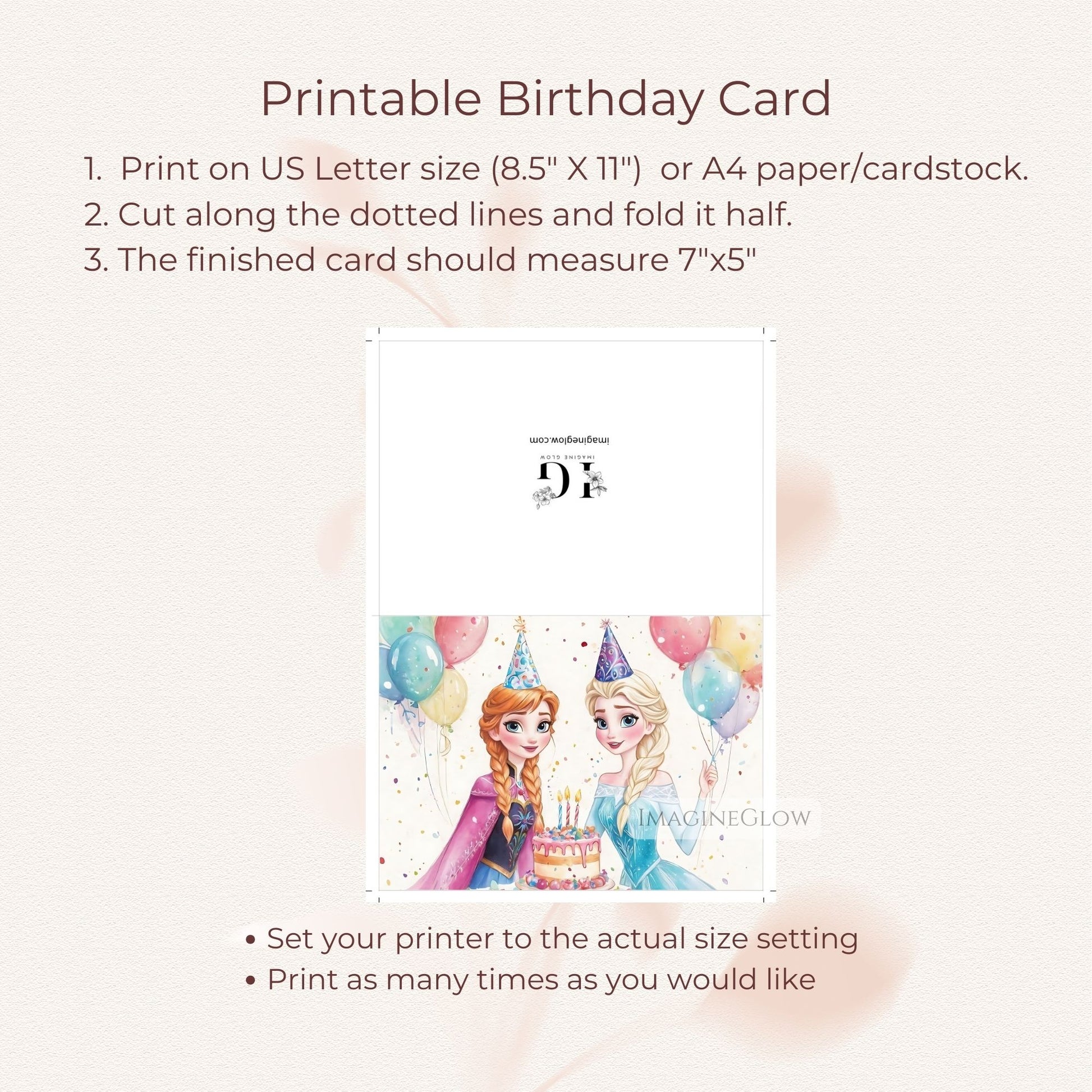 Printable Frozen princess birthday card
Whimsical Frozen sisters birthday card
Elsa and Anna happy birthday card for fans