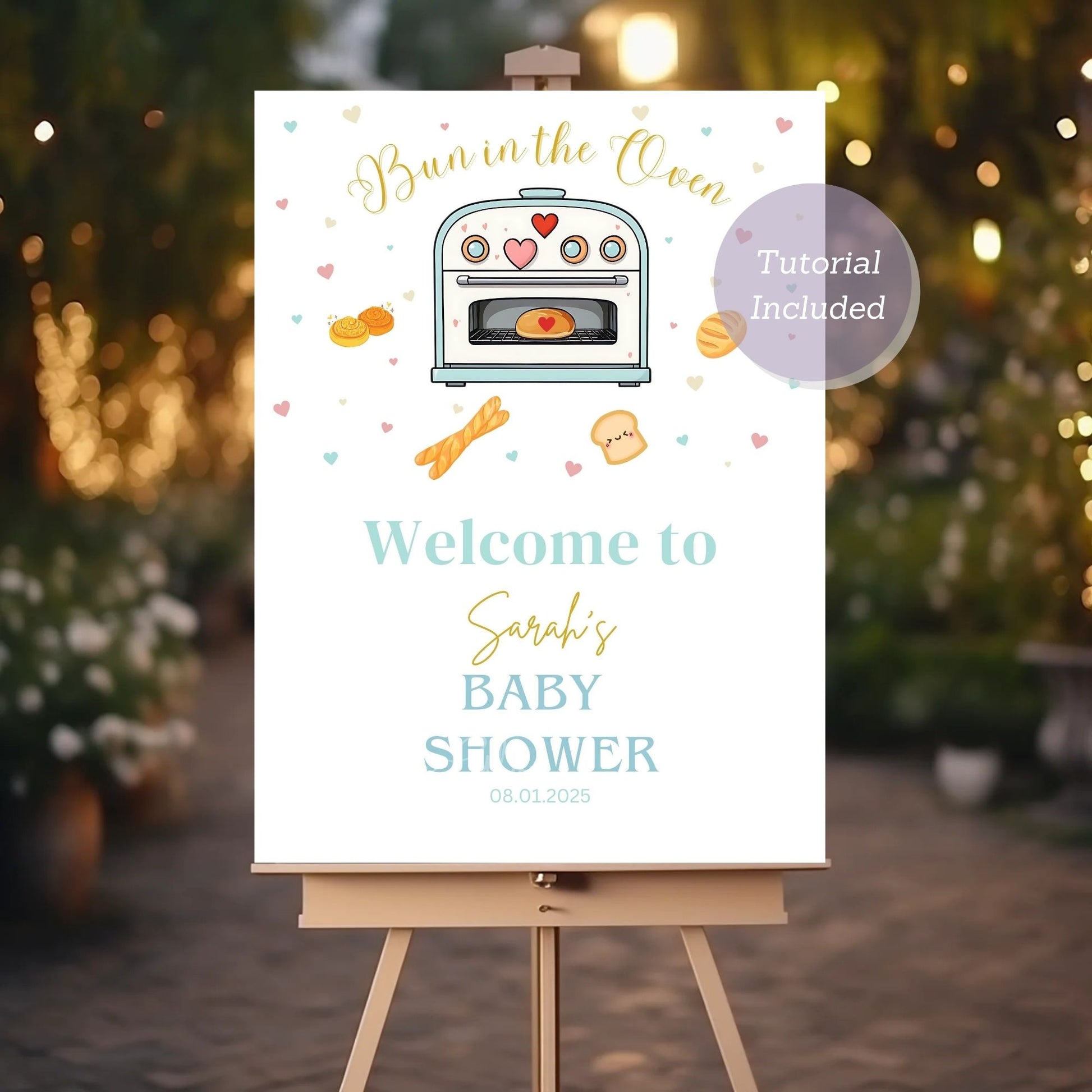 Customizable baby shower party sign for welcoming guests.