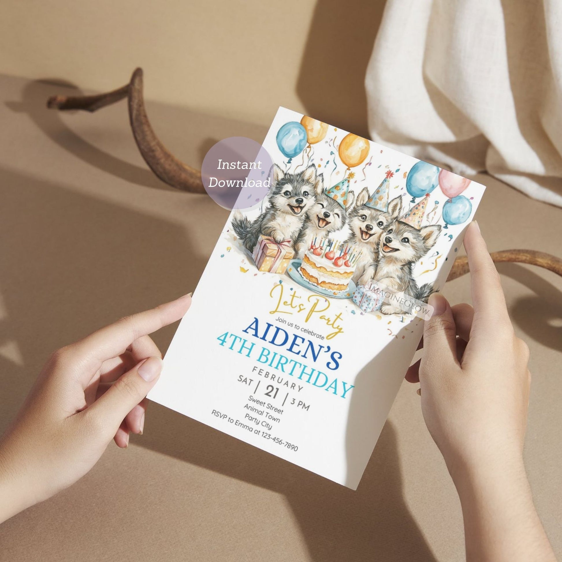 Cute forest animal party invitation
Digital wildlife pups birthday invitation