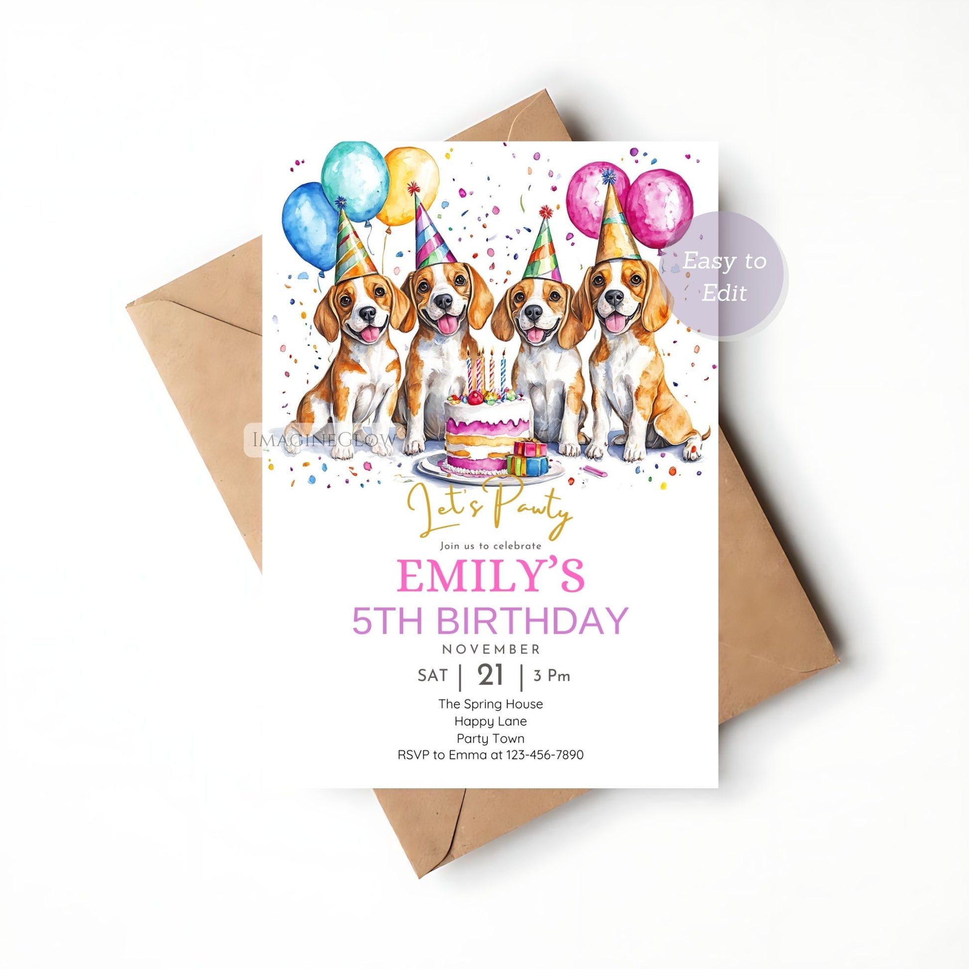 Printable Beagle puppy pawty invitation.