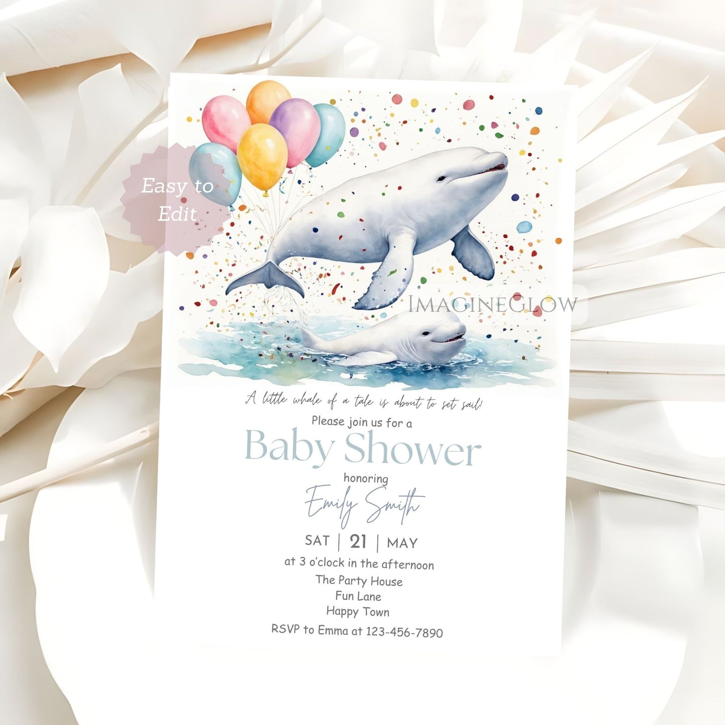 mom and baby whale baby shower invite