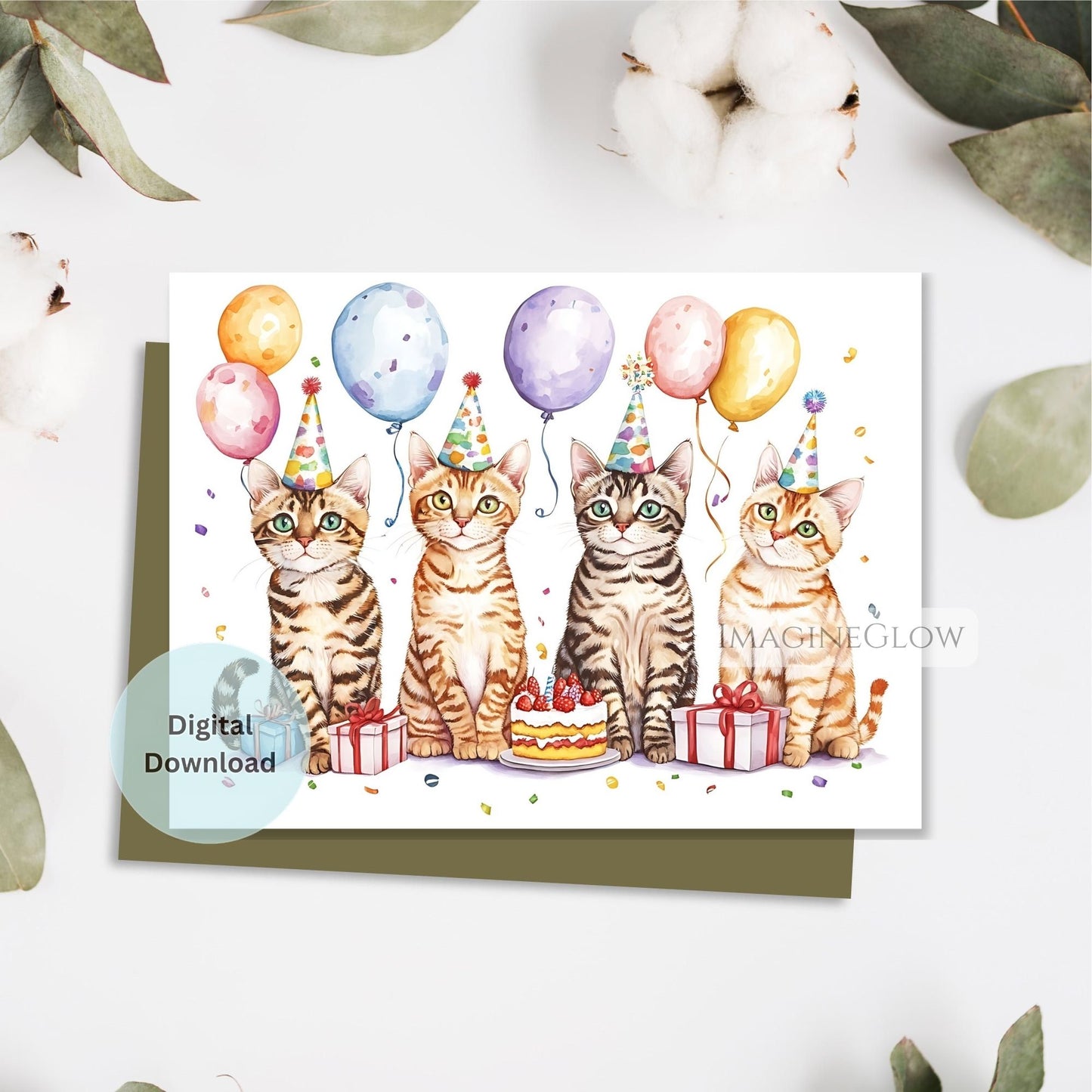 Digital greeting card with Bengal cat design
Birthday card for exotic cat lovers
Wild looking Bengal cat birthday card to print