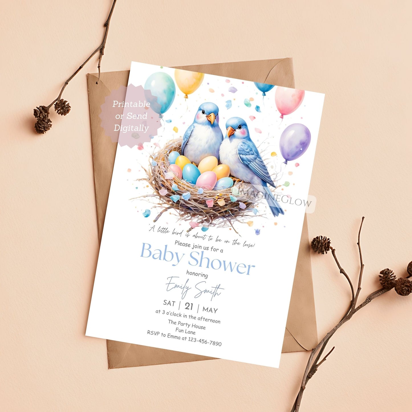 A little bird baby shower invitation
bird theme baby shower invite