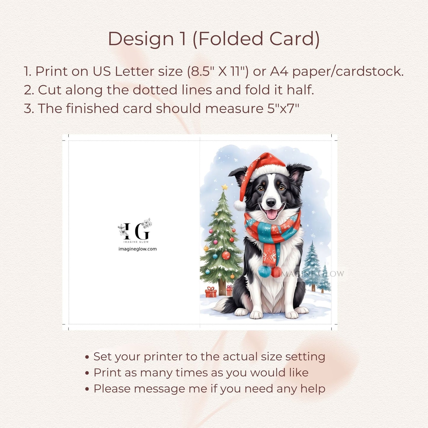 winter border collie christmas card for dog lovers
border collie holiday greeting printable card