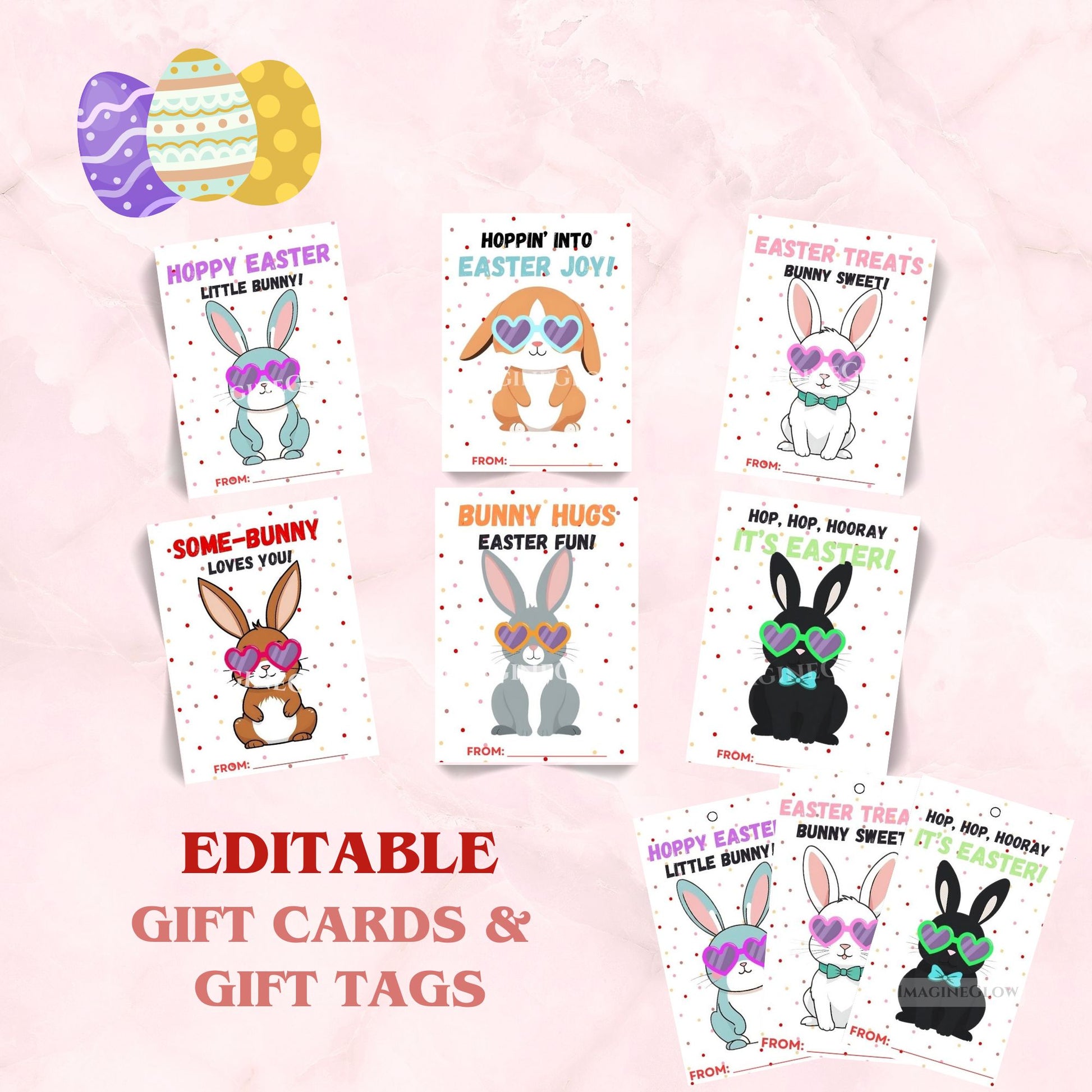 Cute Bunny Easter Card with Eggs and Spring Flowers
Printable Bunny Easter Gift Tags for Kids