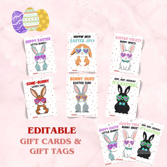 Cute Bunny Easter Card with Eggs and Spring Flowers
Printable Bunny Easter Gift Tags for Kids