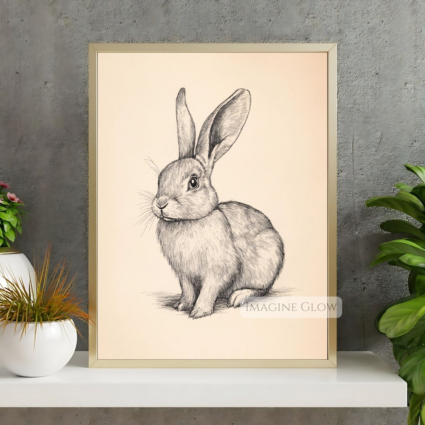 Timeless vintage bunny sketch for nature-themed wall decor.