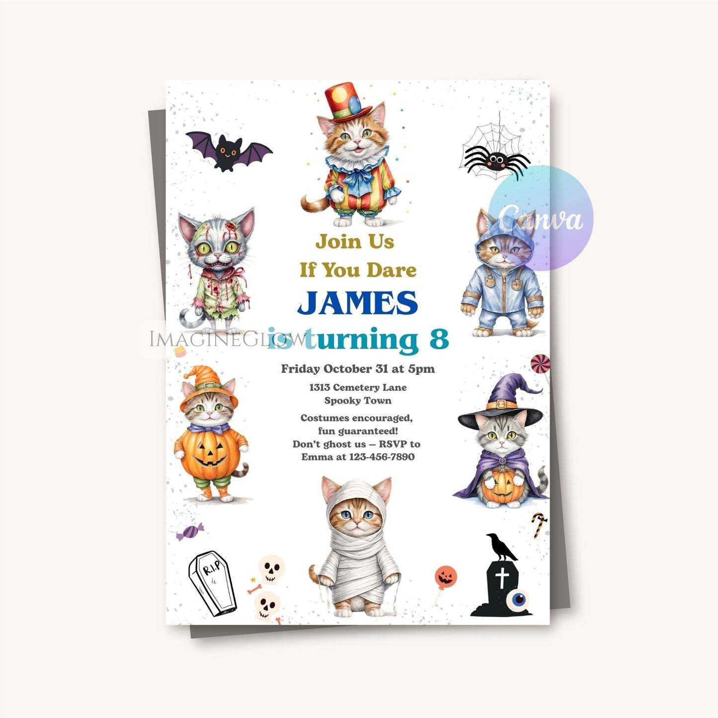 digital kitten halloween party invite