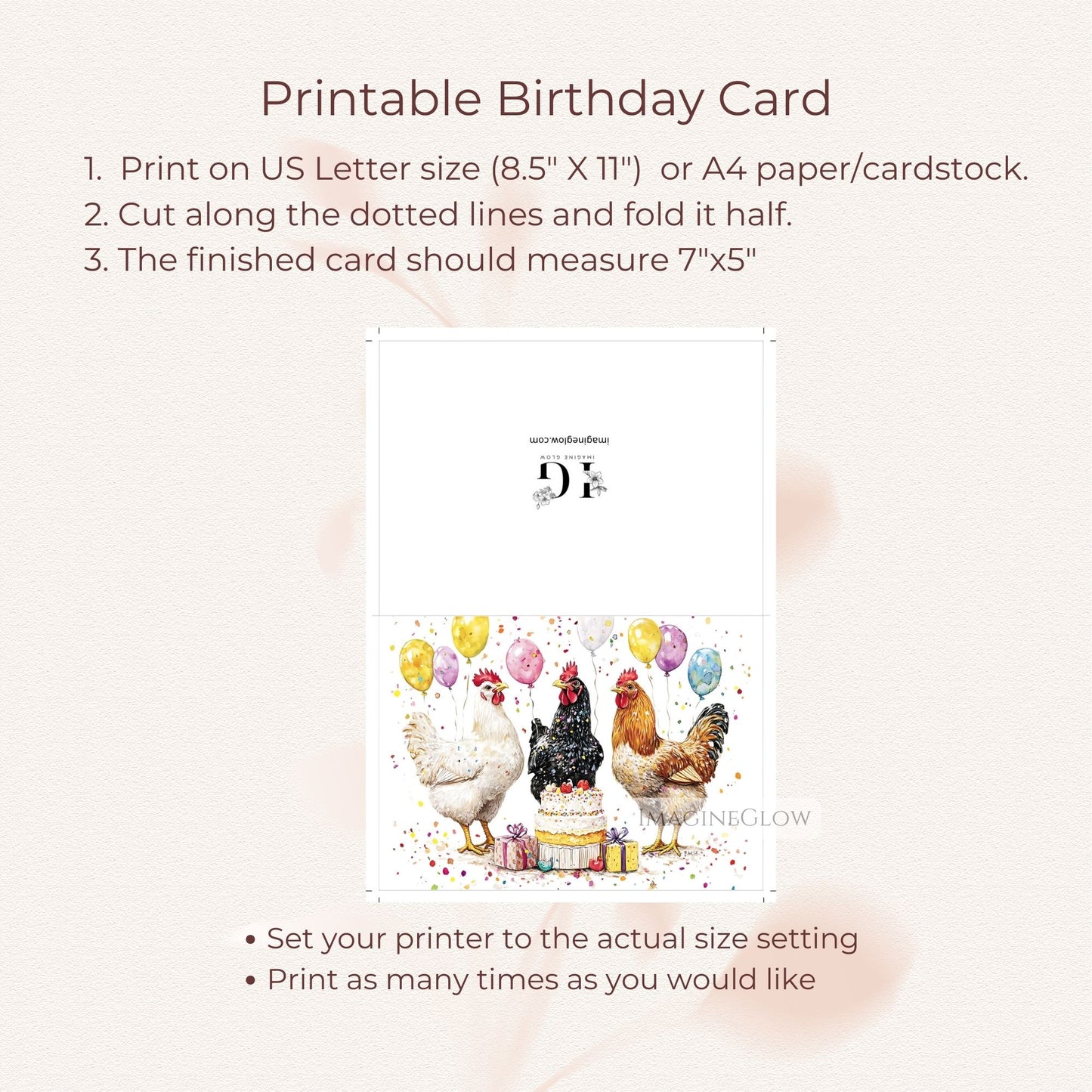 Chicken Birthday Card - Cute Farm Animal Card - Rustic Country Greeting