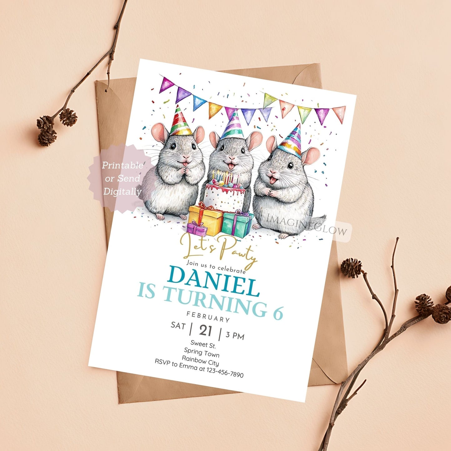 Chinchilla birthday invitation with cute animal design.