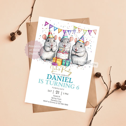 Chinchilla birthday invitation with cute animal design.
