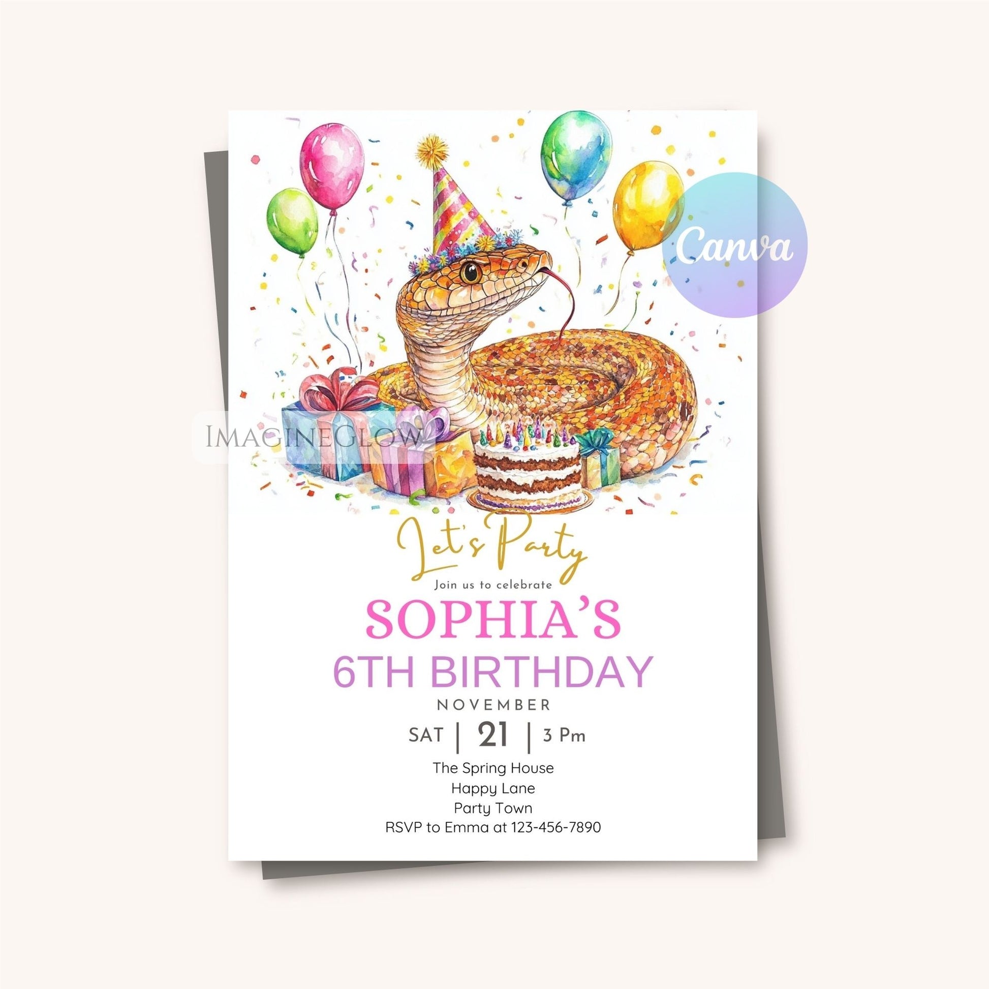 Editable corn snake birthday party invite