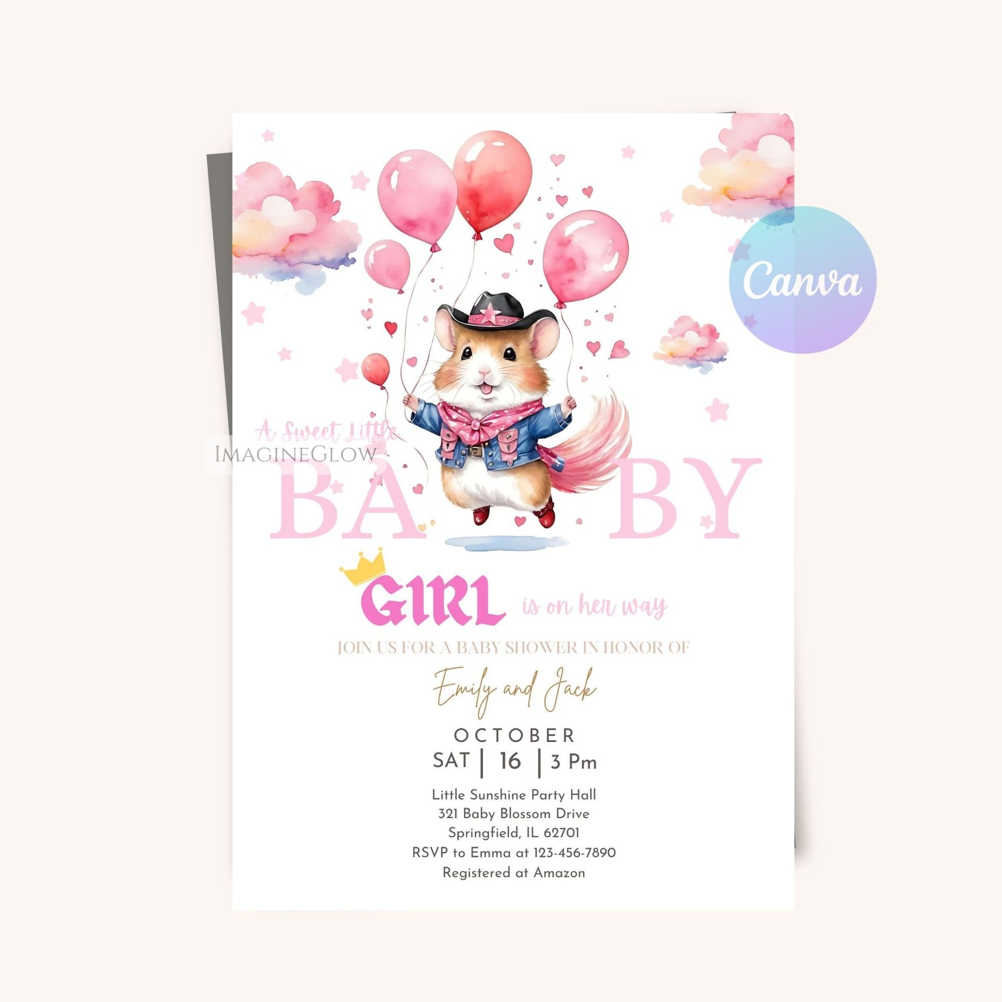 Pink rodeo baby shower invitation
Printable cowgirl baby shower template