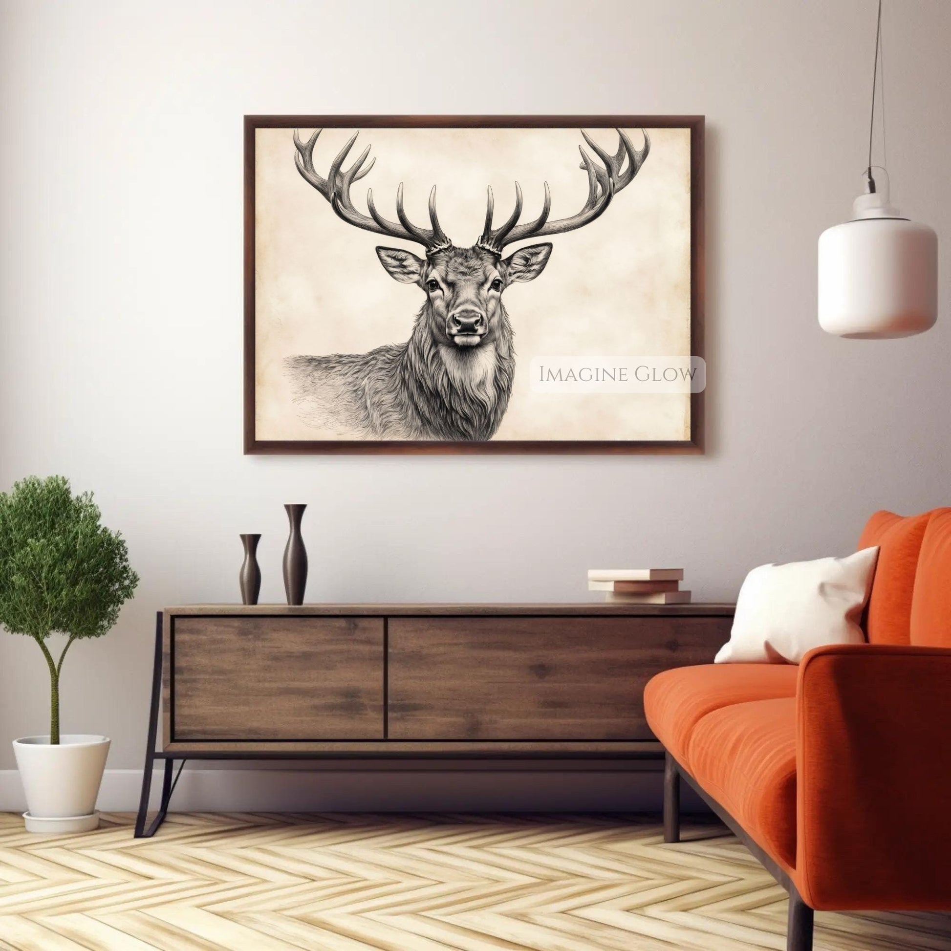 Vintage-style deer artwork for a rustic farmhouse setting.