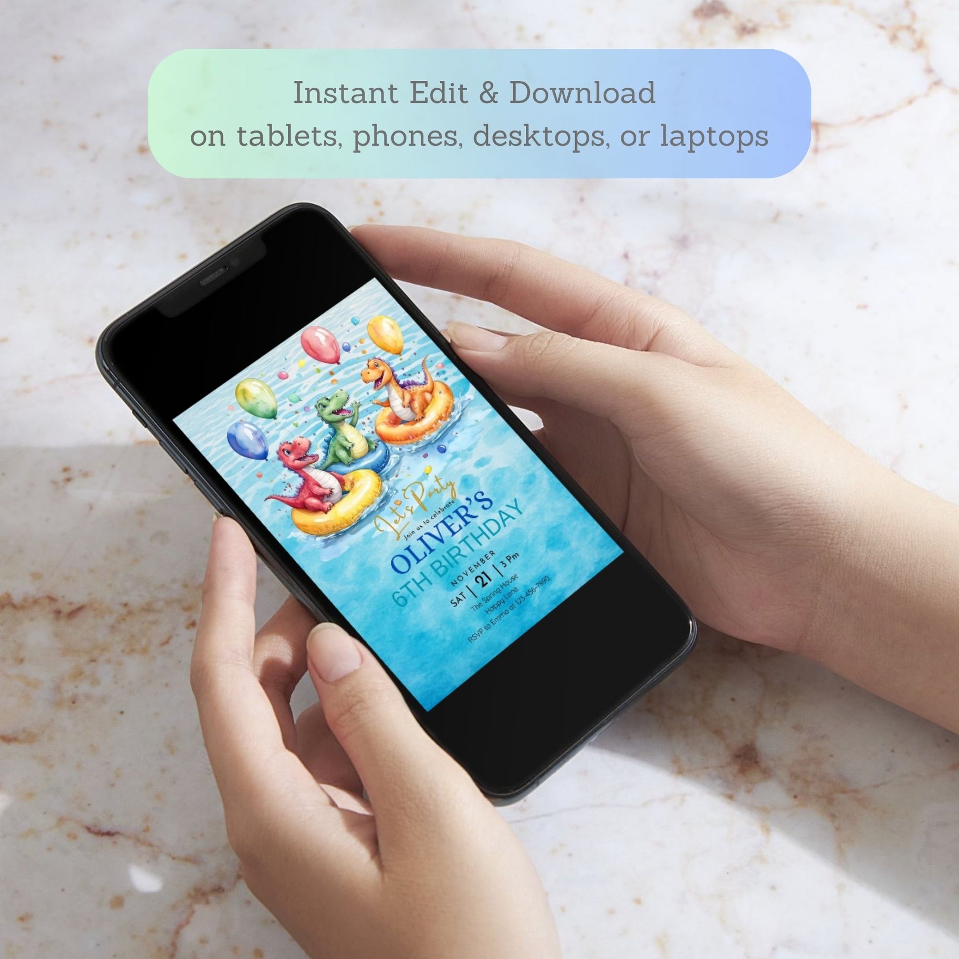 digital dino birthday invitation