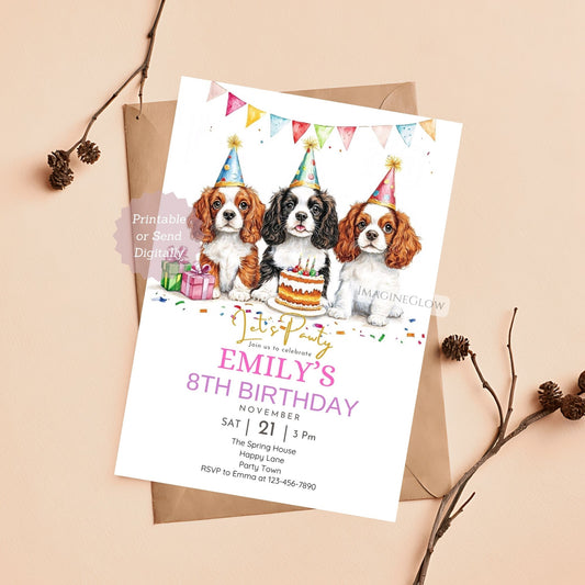 King Charles Spaniel dog birthday invitation for dog lovers.