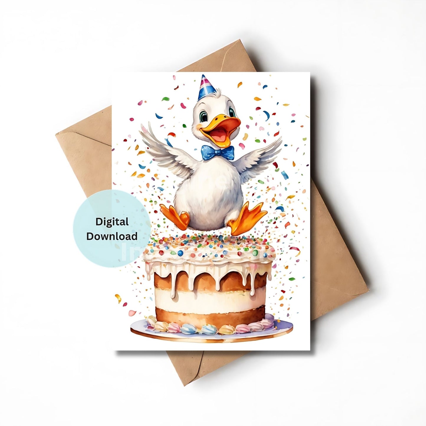 Printable duck greeting card for birthdays and special occasions.