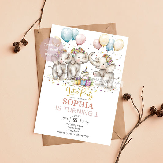 Elephant birthday invitation for kids party