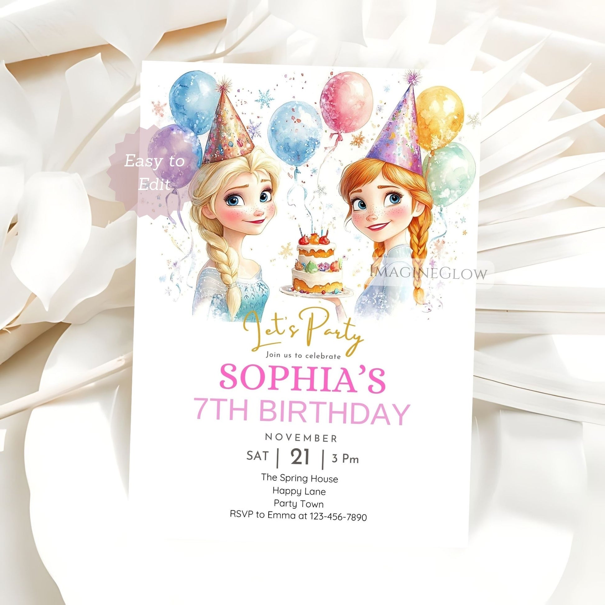 Icy blue princess birthday invitation for winter celebration