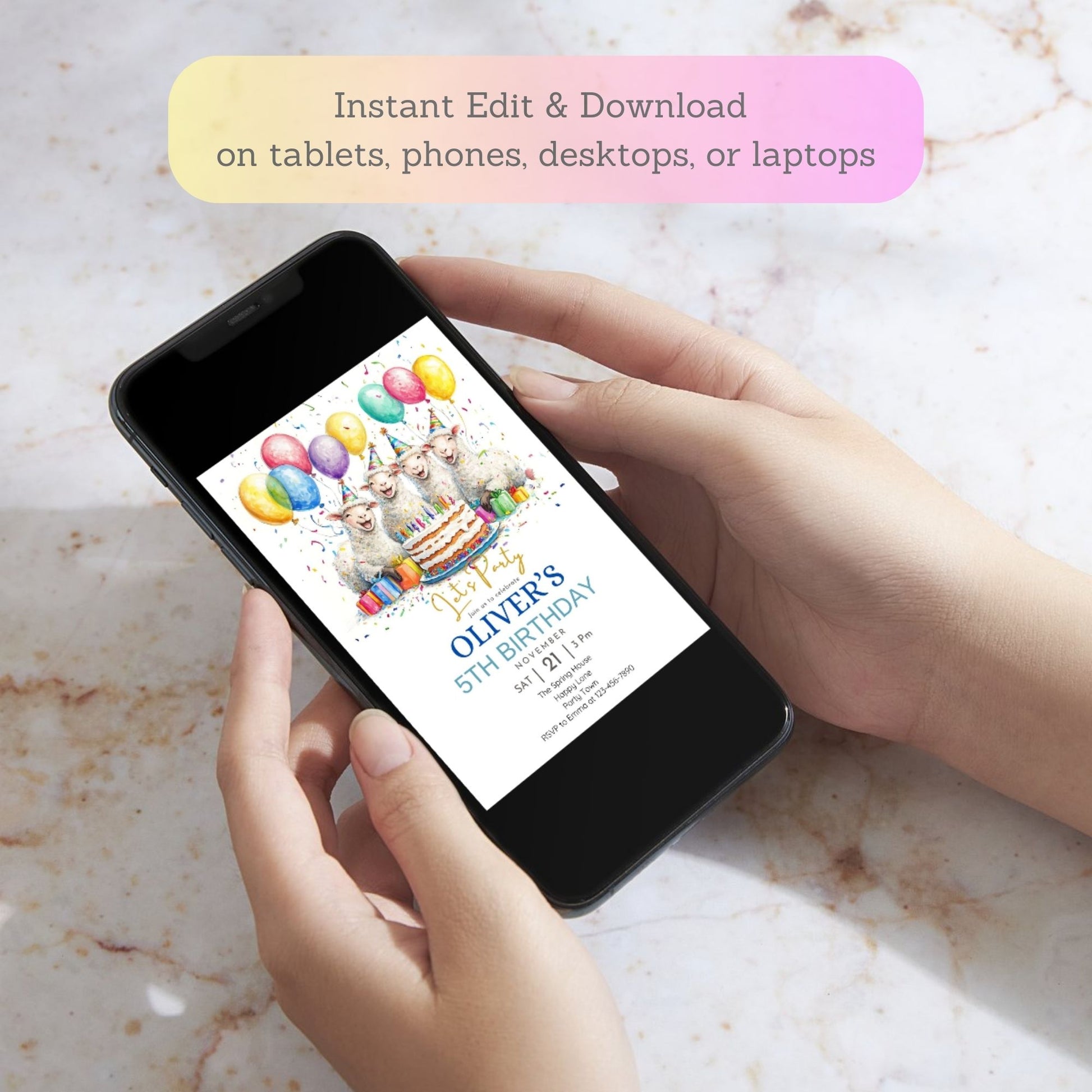 Printable sheep birthday party card