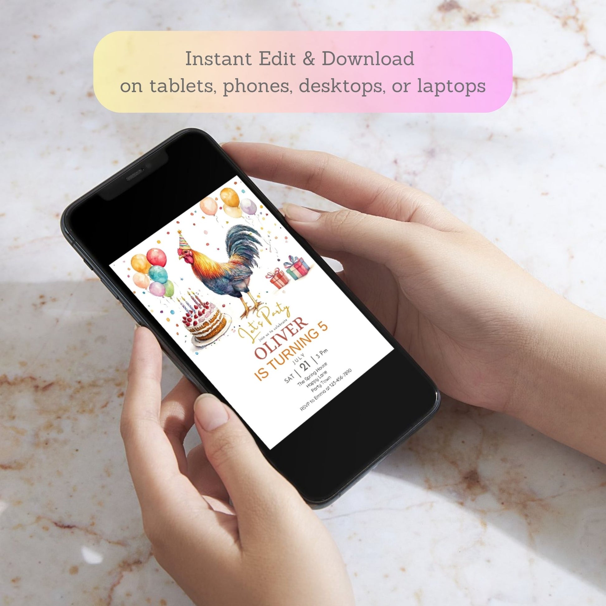 Canva template rooster birthday card