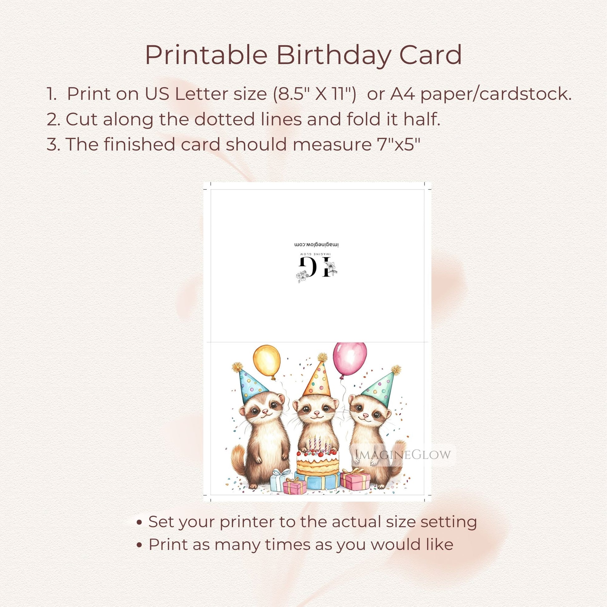 Ferret birthday card for kids
Pet lover birthday card
Birthday card with ferret design