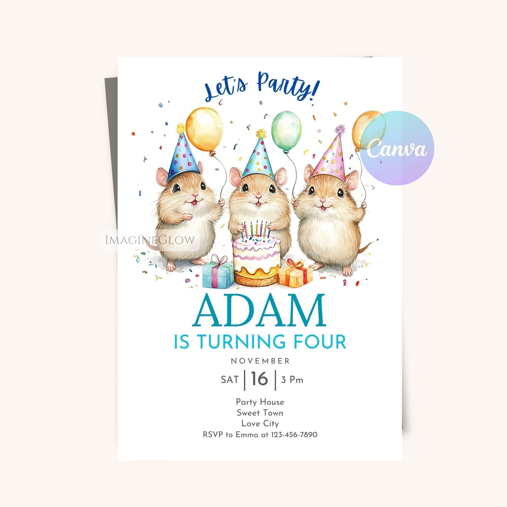 Digital Field Vole Birthday Party Invitation - Editable
Custom Field Vole Party Invite - Instant Download