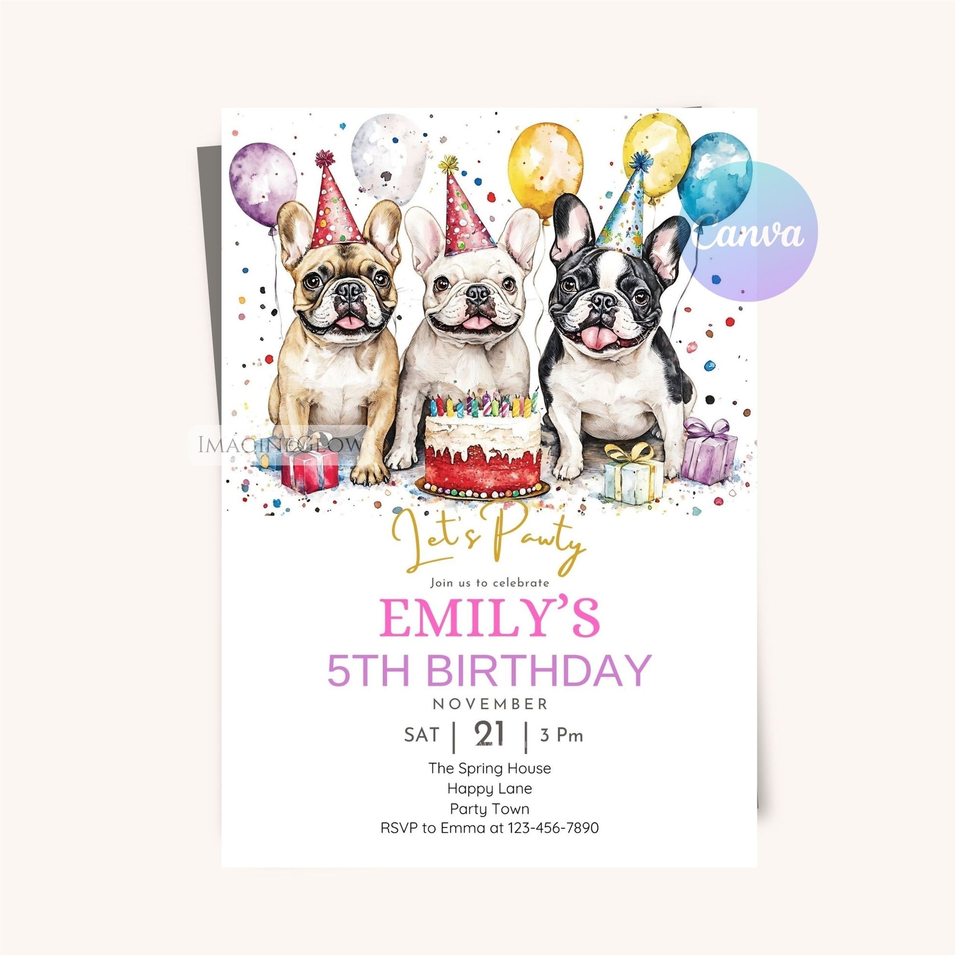 Digital dog-themed birthday invitation for parties