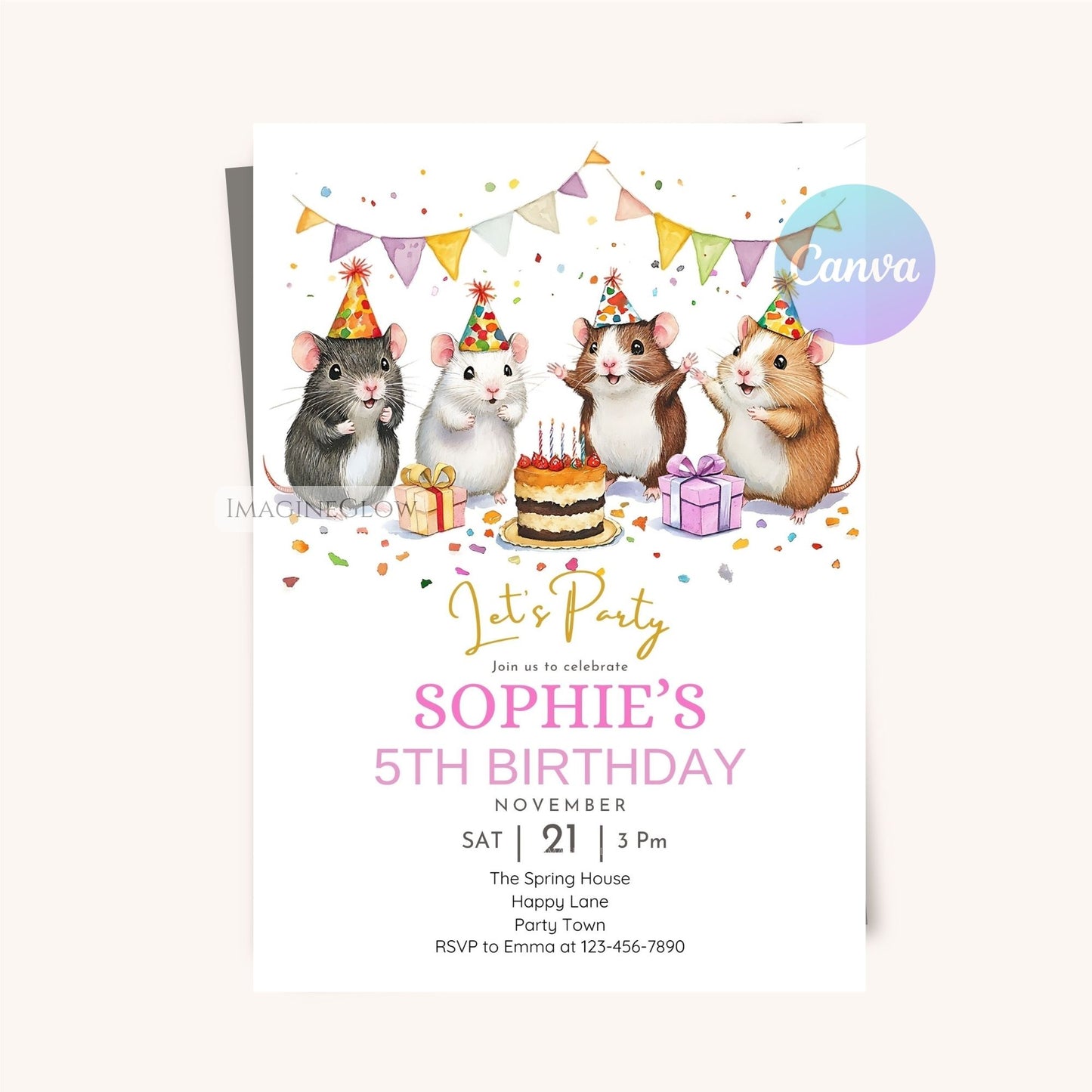Printable hamster birthday invite for kids and pet lovers.