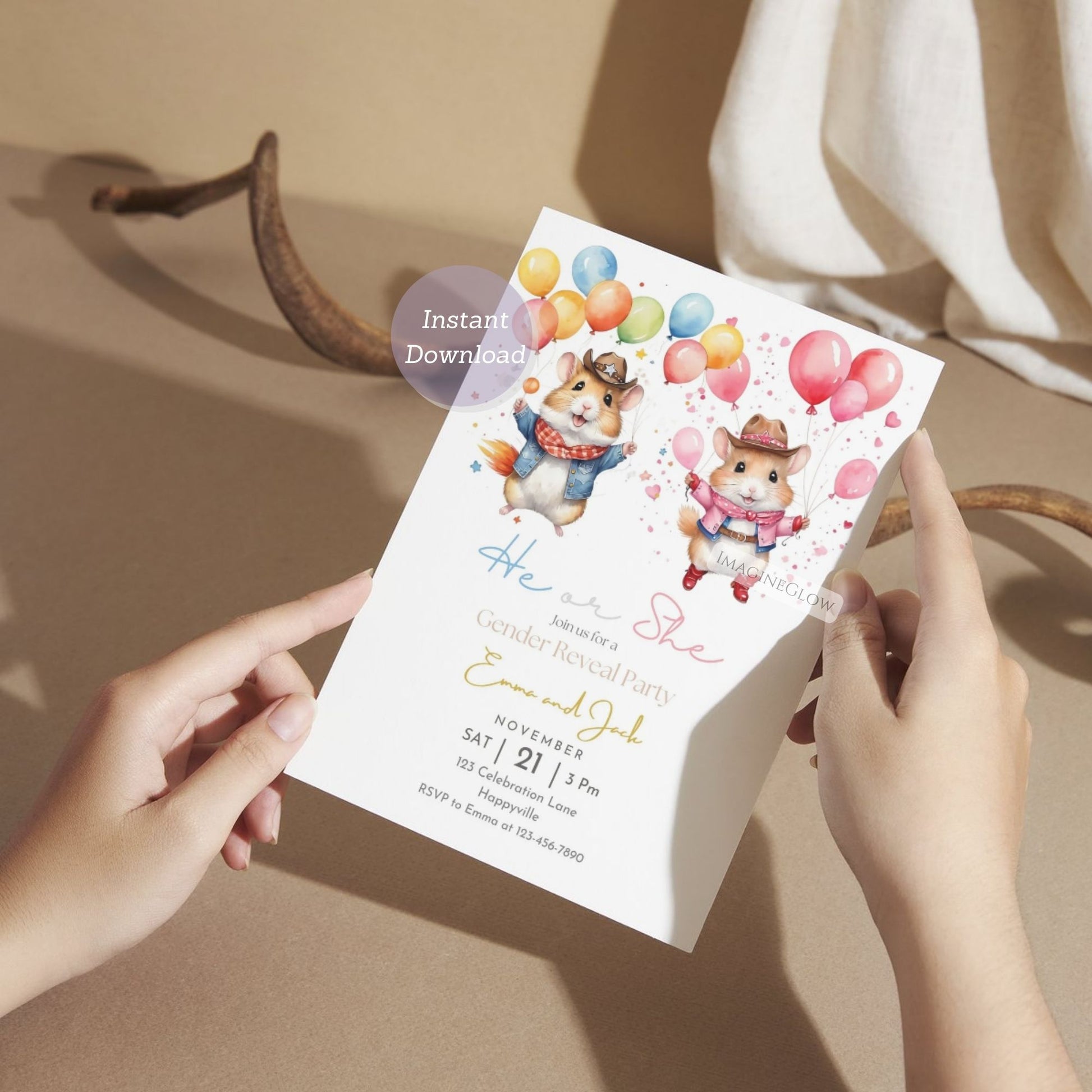 Digital download gender reveal invite