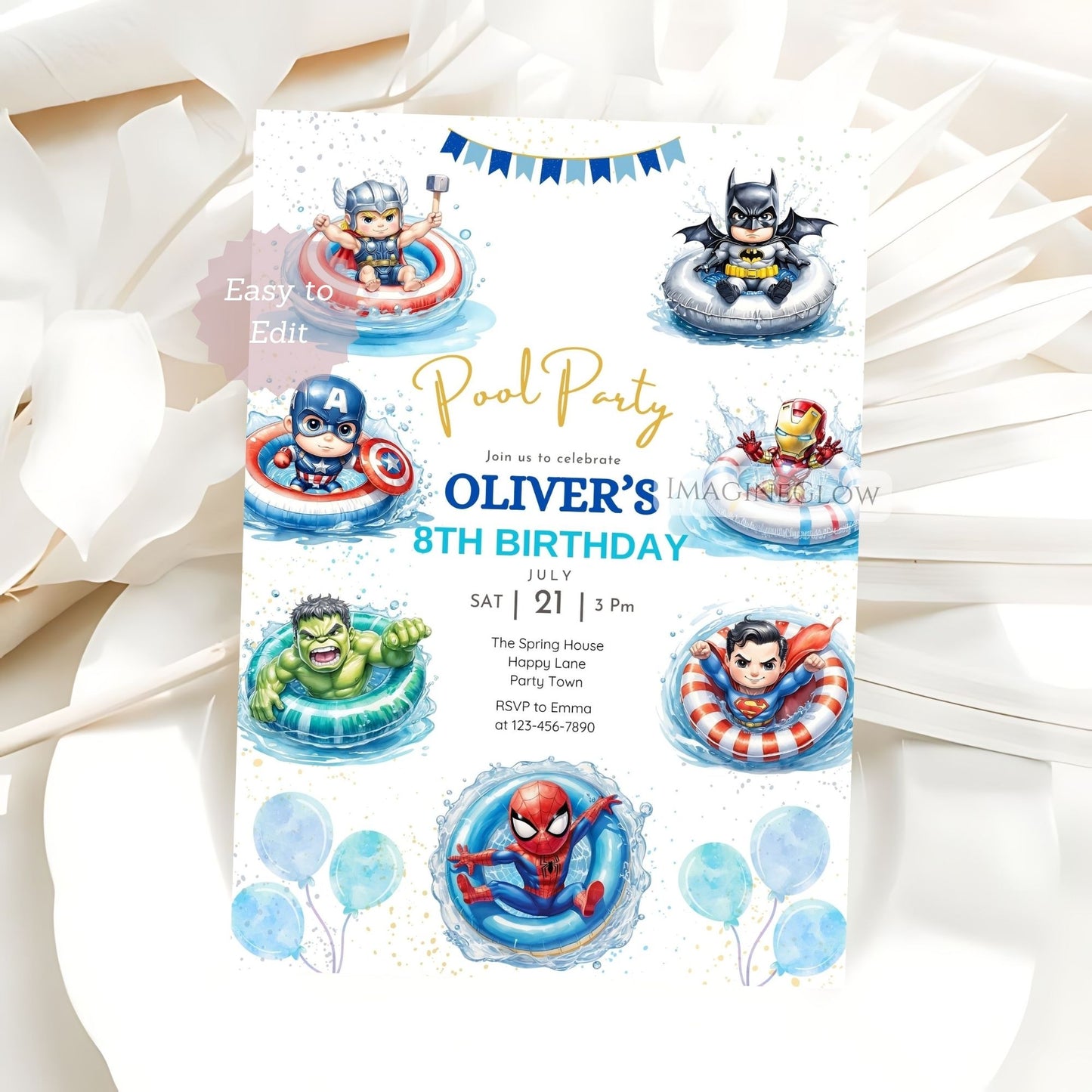 Superhero Birthday Invitation – Heroes Boys Pool Party Template