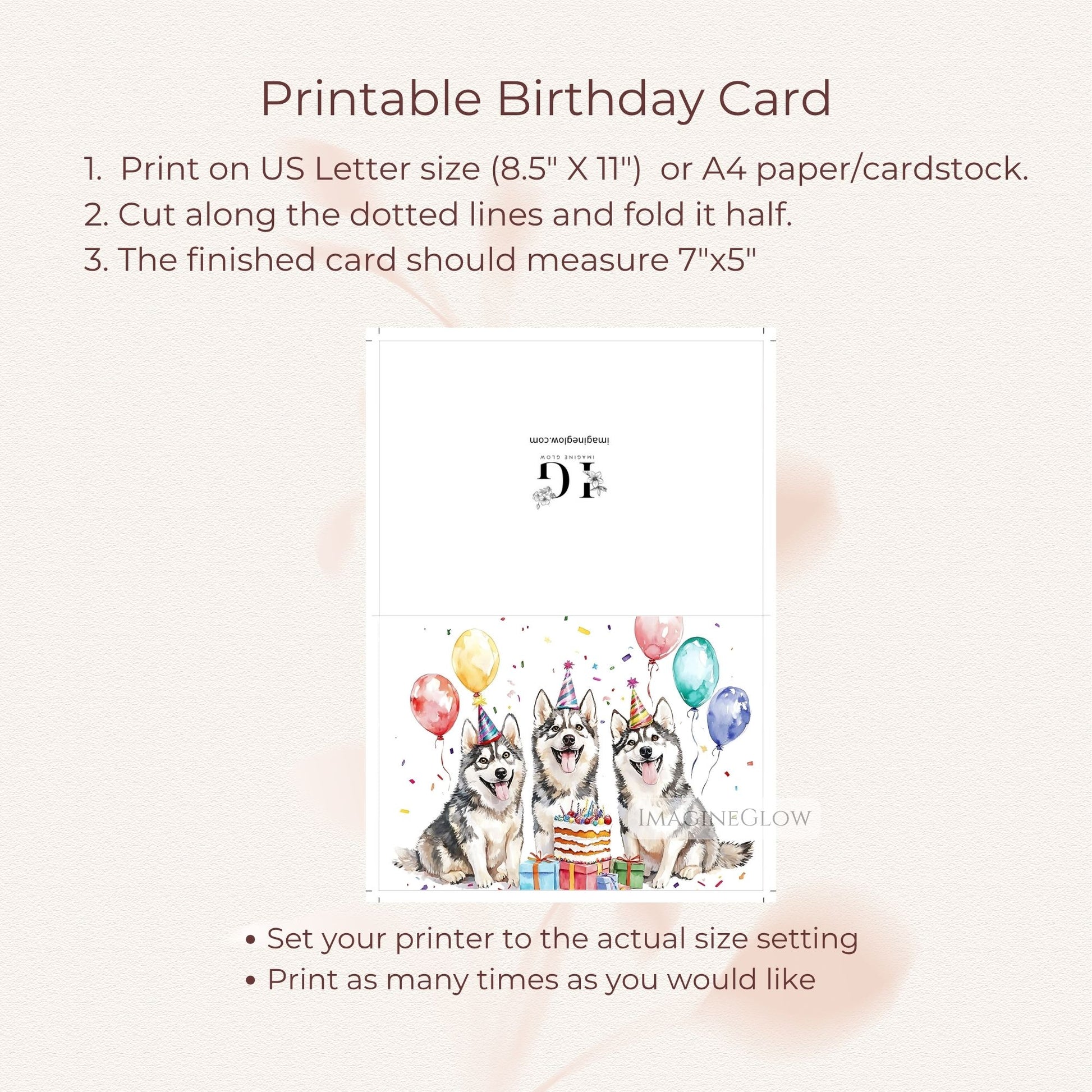 digital dog card printable
Husky birthday card for kids