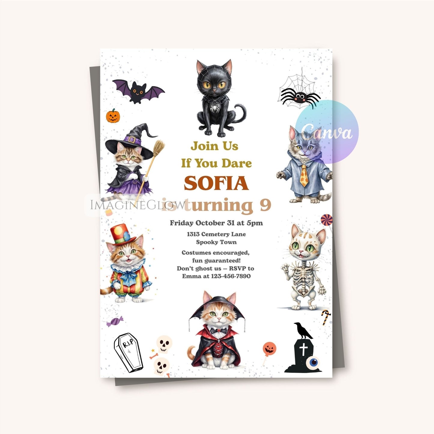 digital halloween cat party invitation