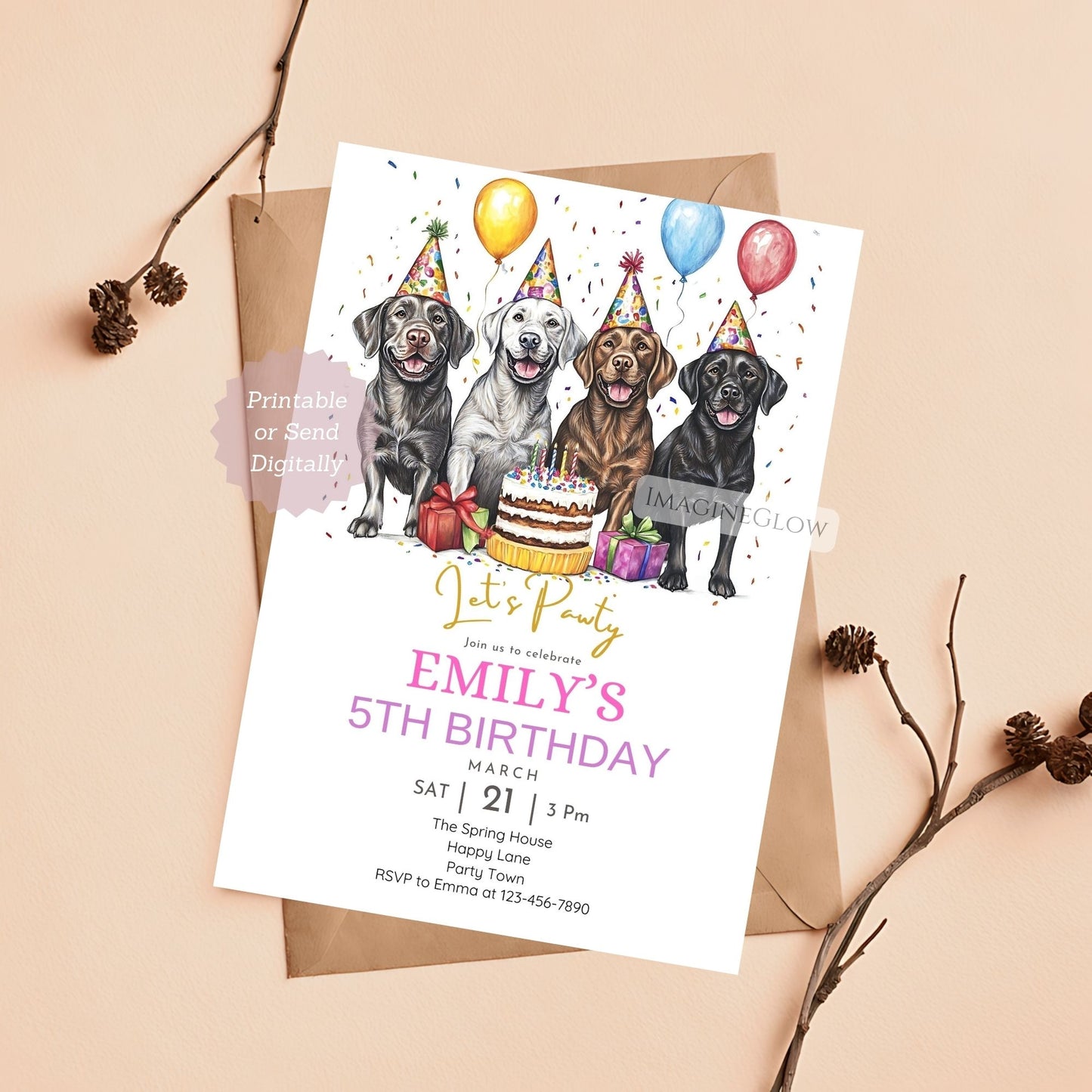 Labrador Retriever dog birthday invitation template