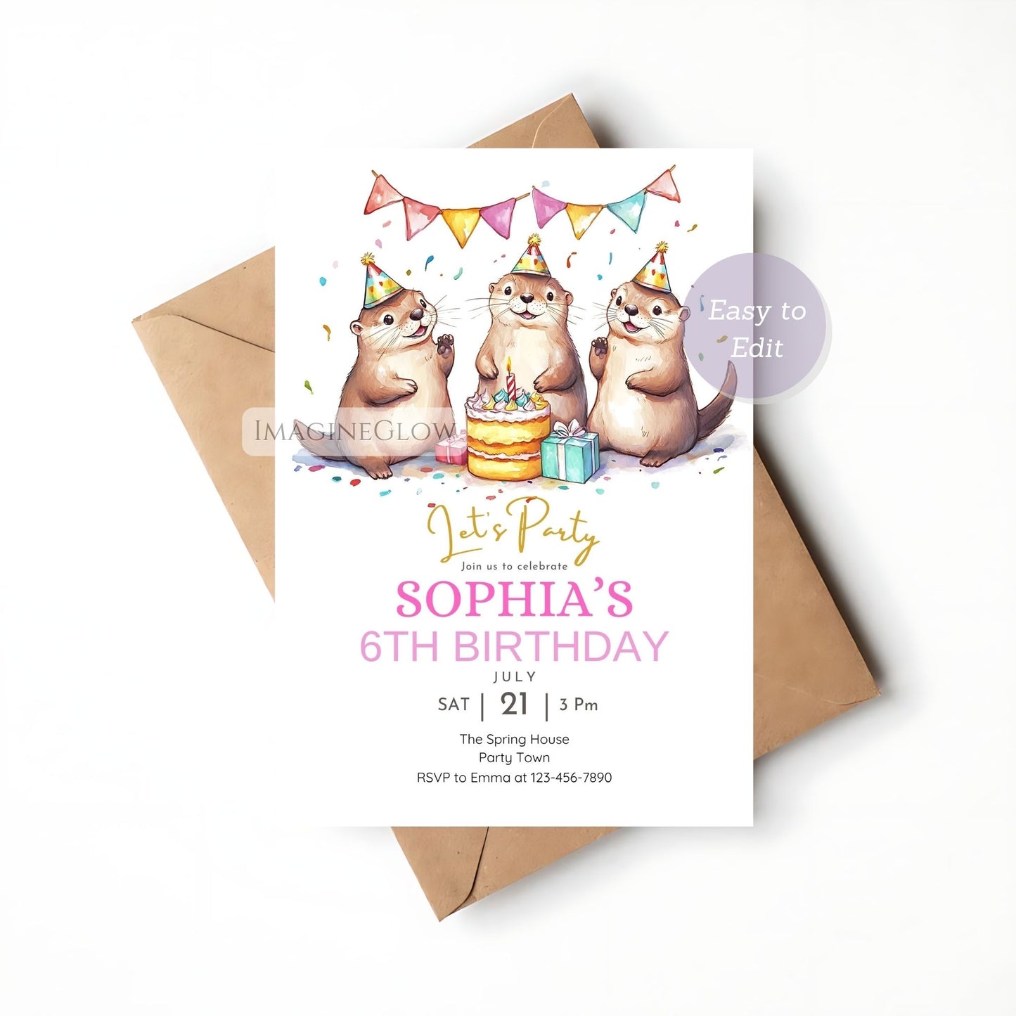 otter party invitation with cake
kids river birthday celebration invite