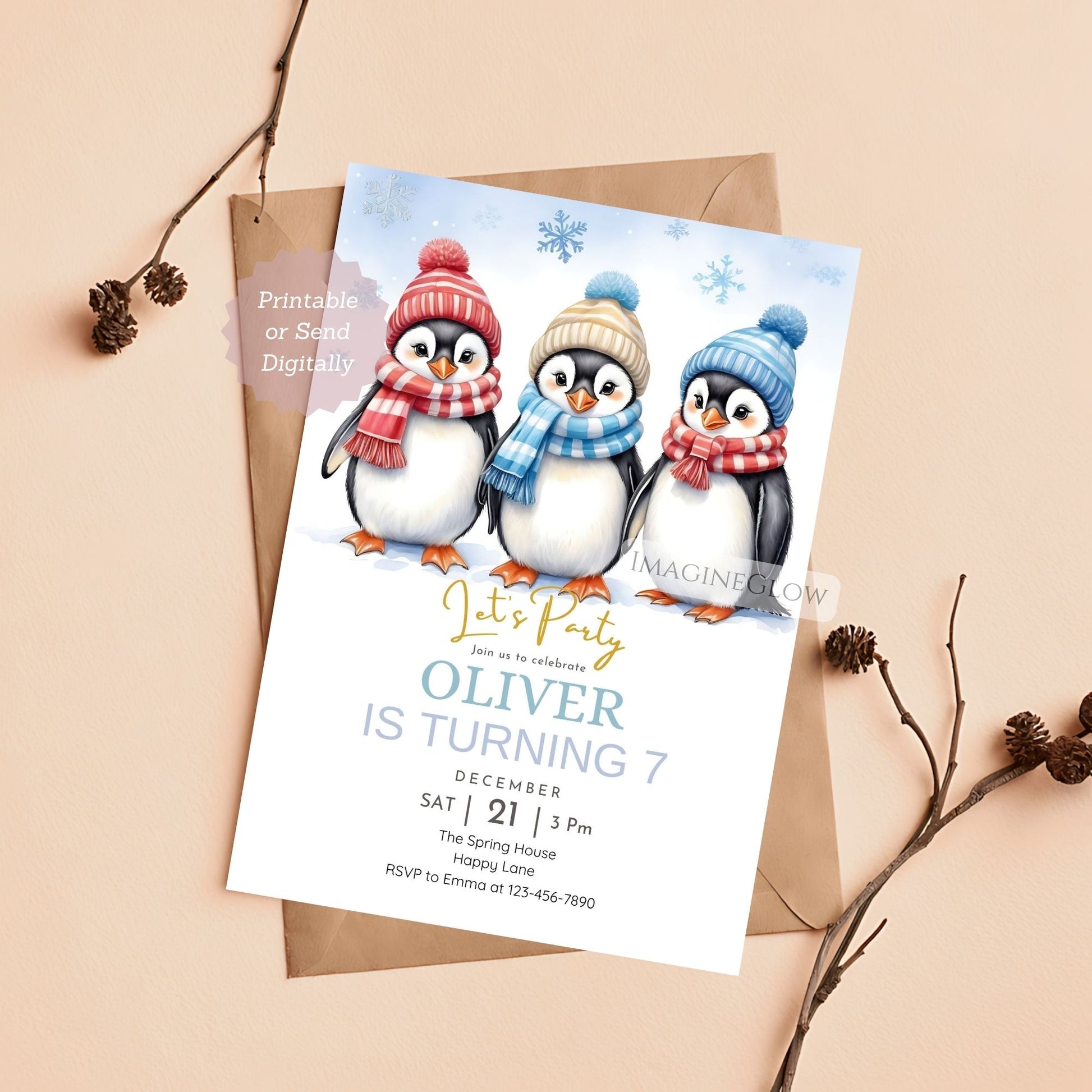 penguin birthday invitation cute kids template