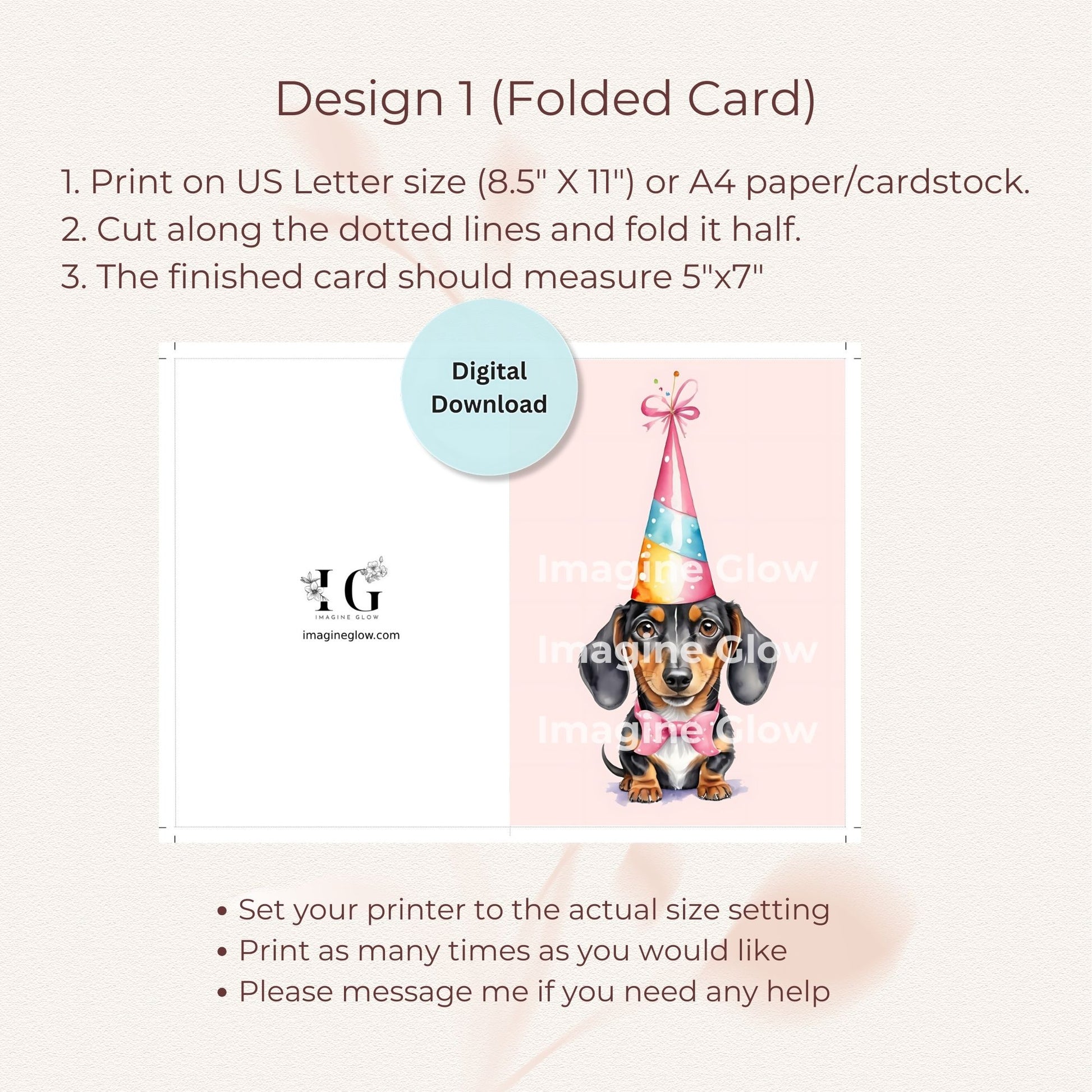 Cute dachshund birthday card for party celebrations.