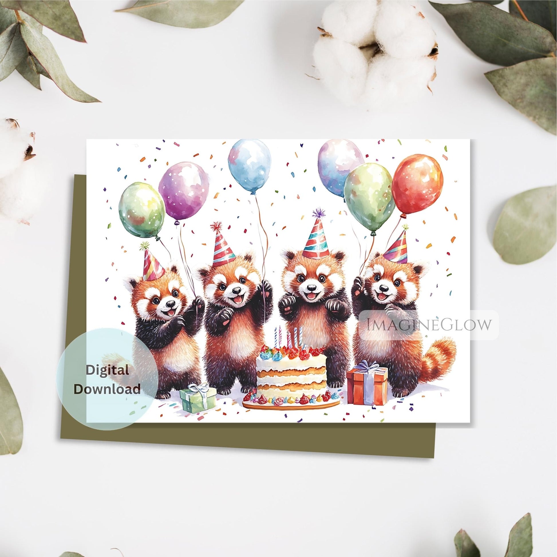 Red panda birthday card printable
Cute red panda greeting card
Woodland animal birthday card