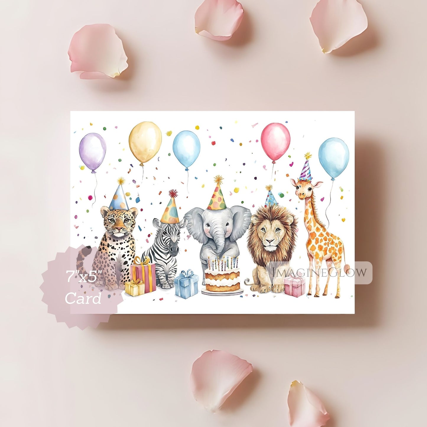 Unique jungle safari birthday card with illustration
Wild animal birthday greeting card
Colorful safari animal birthday card for all ages