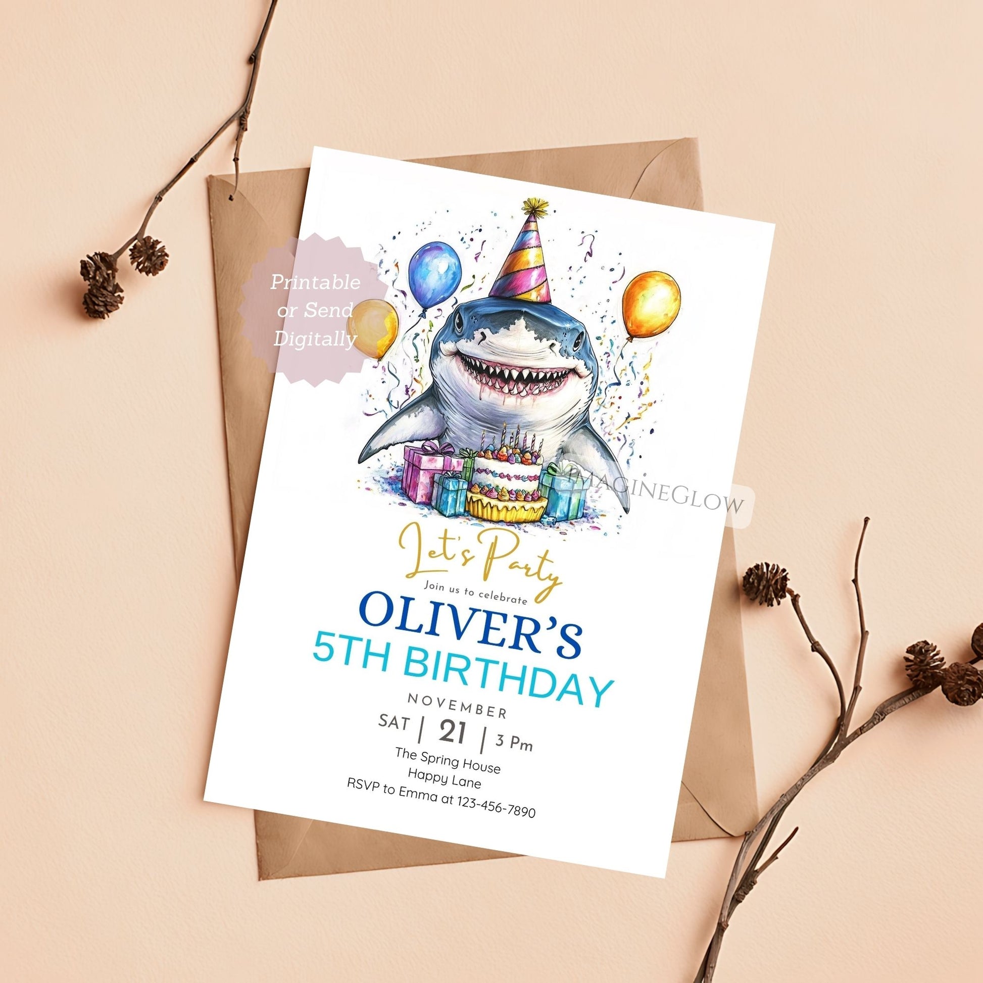 editable sea creature birthday card
underwater shark party invitation