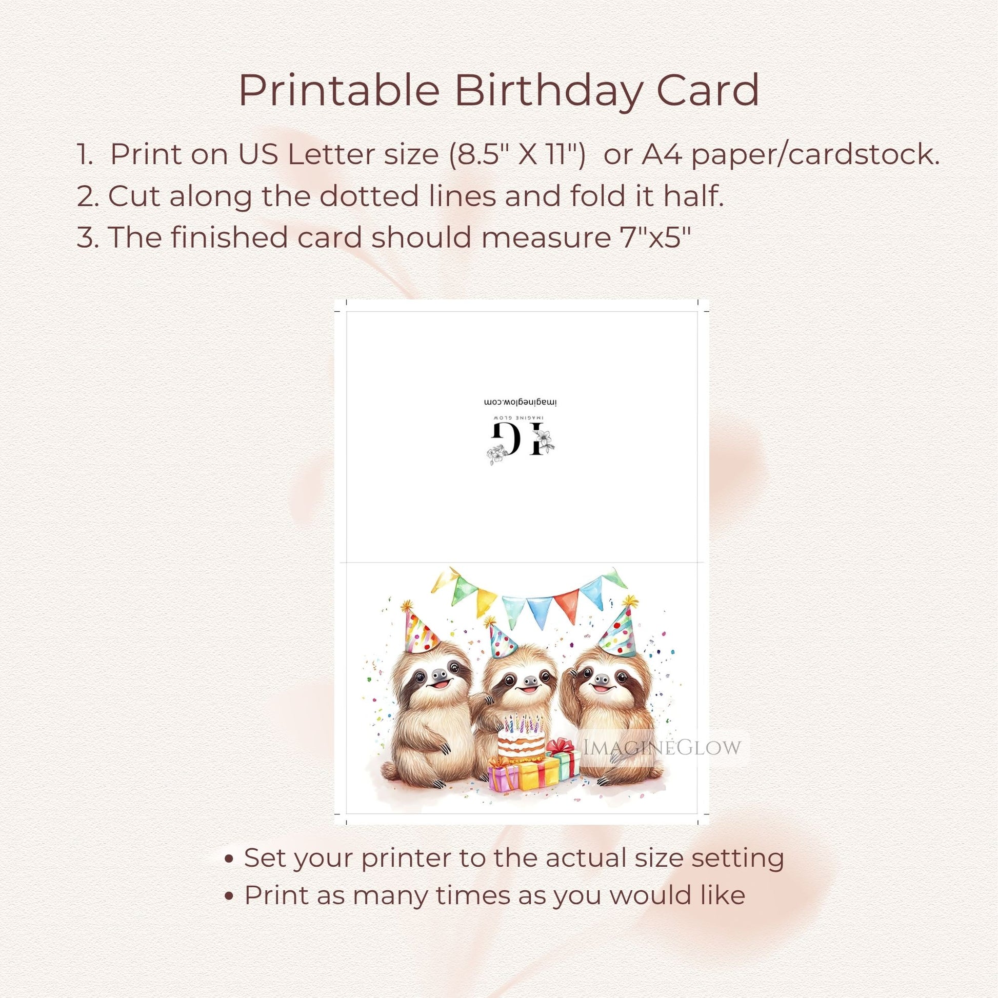 blank inside sloth card
adorable sloth illustration
relaxed sloth birthday greeting