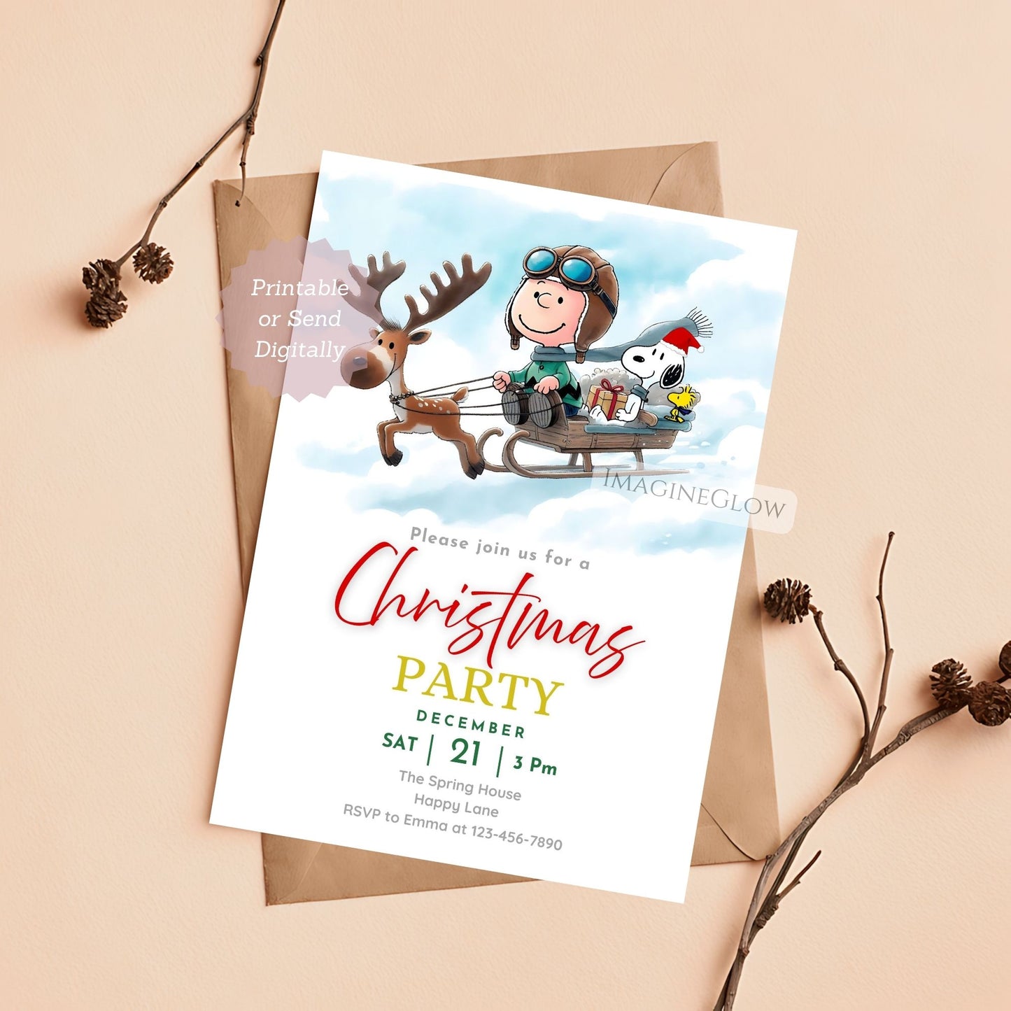 digital snoopy christmas invitation