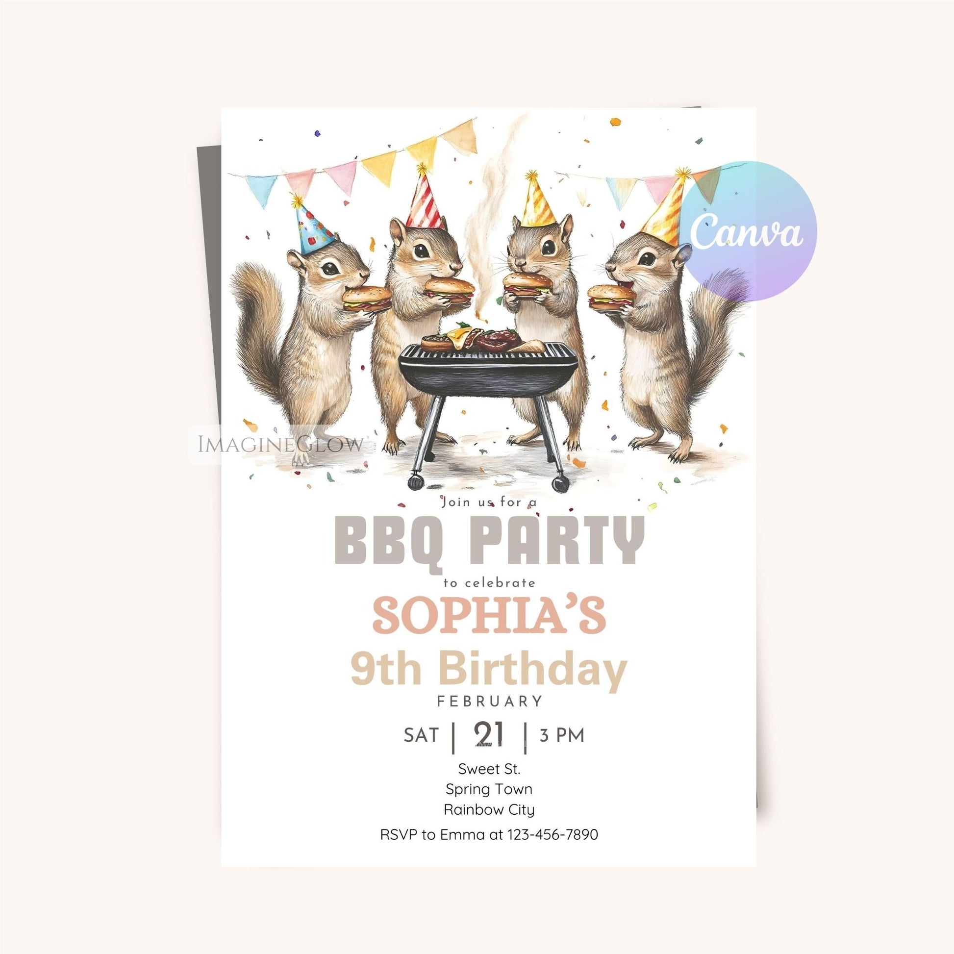 Adorable woodland squirrel hosting a BBQ party.