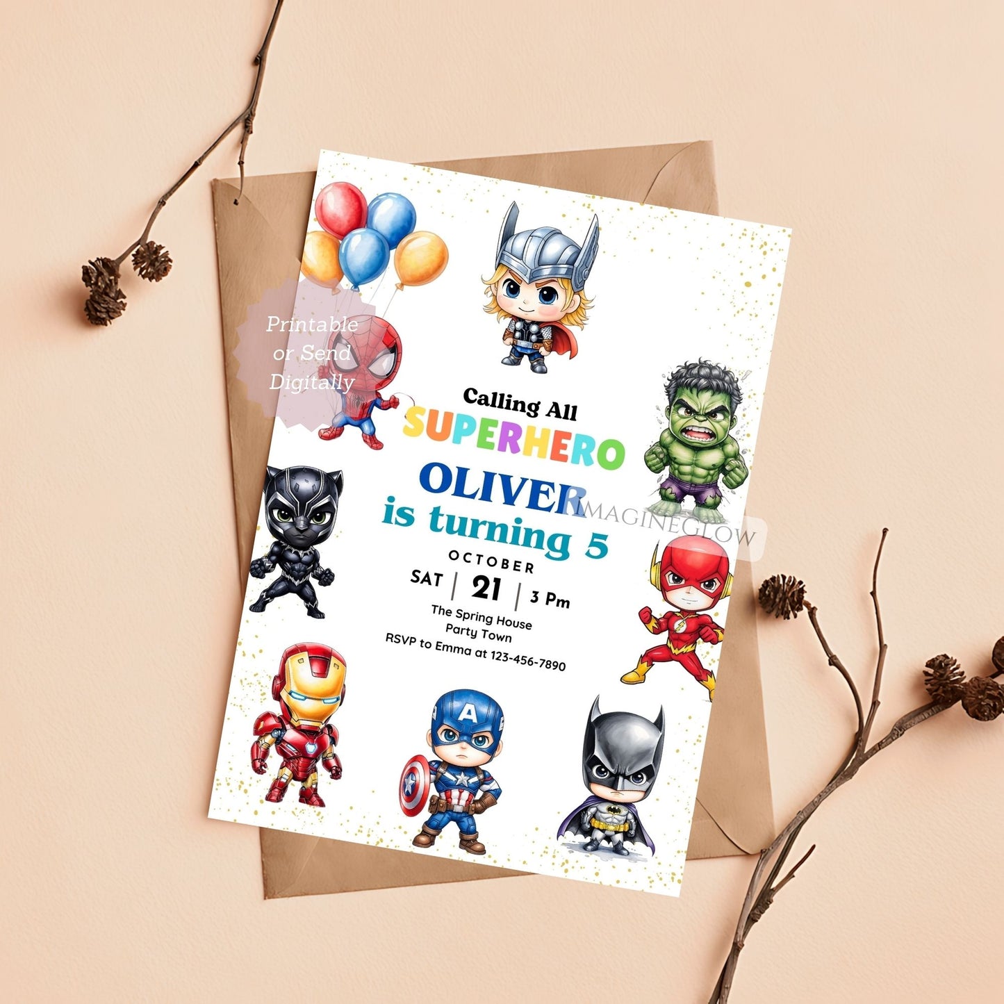 superhero birthday invitation editable template