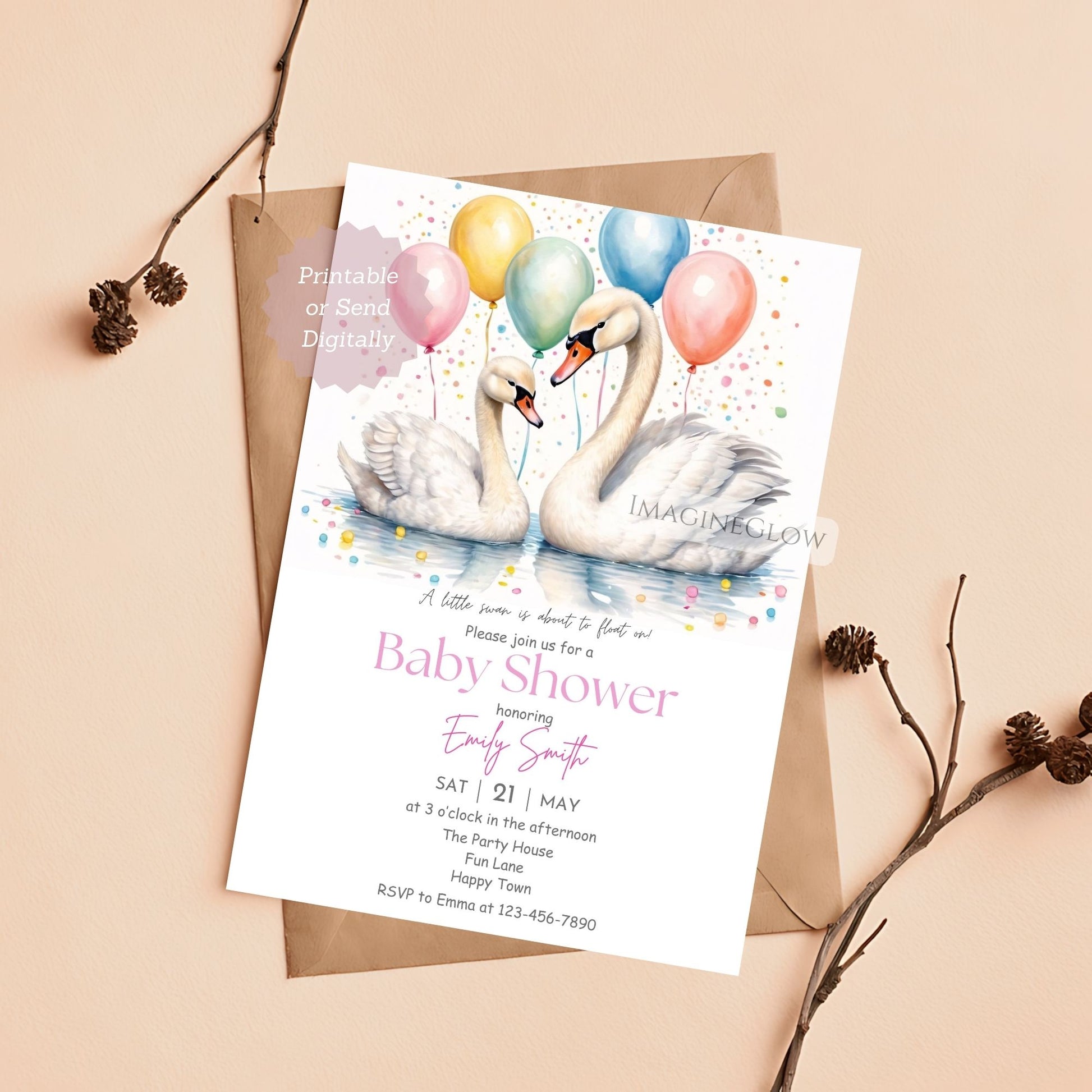 swan lake baby shower invitation printable
